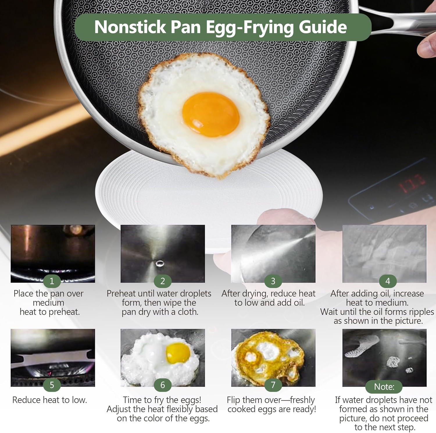 Non Stick Frying Pans, 12-Inch with Lid, Hybrid Frying Pans Nonstick Stainless S