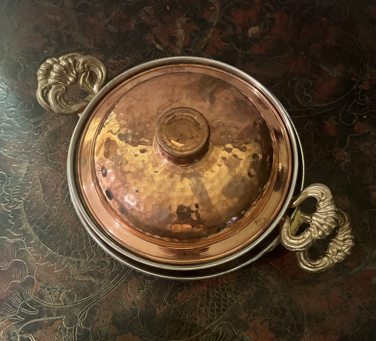 Hammered Copper Pan with Lid & Copper Frying Pan Wit Brass Handles Tin Lined