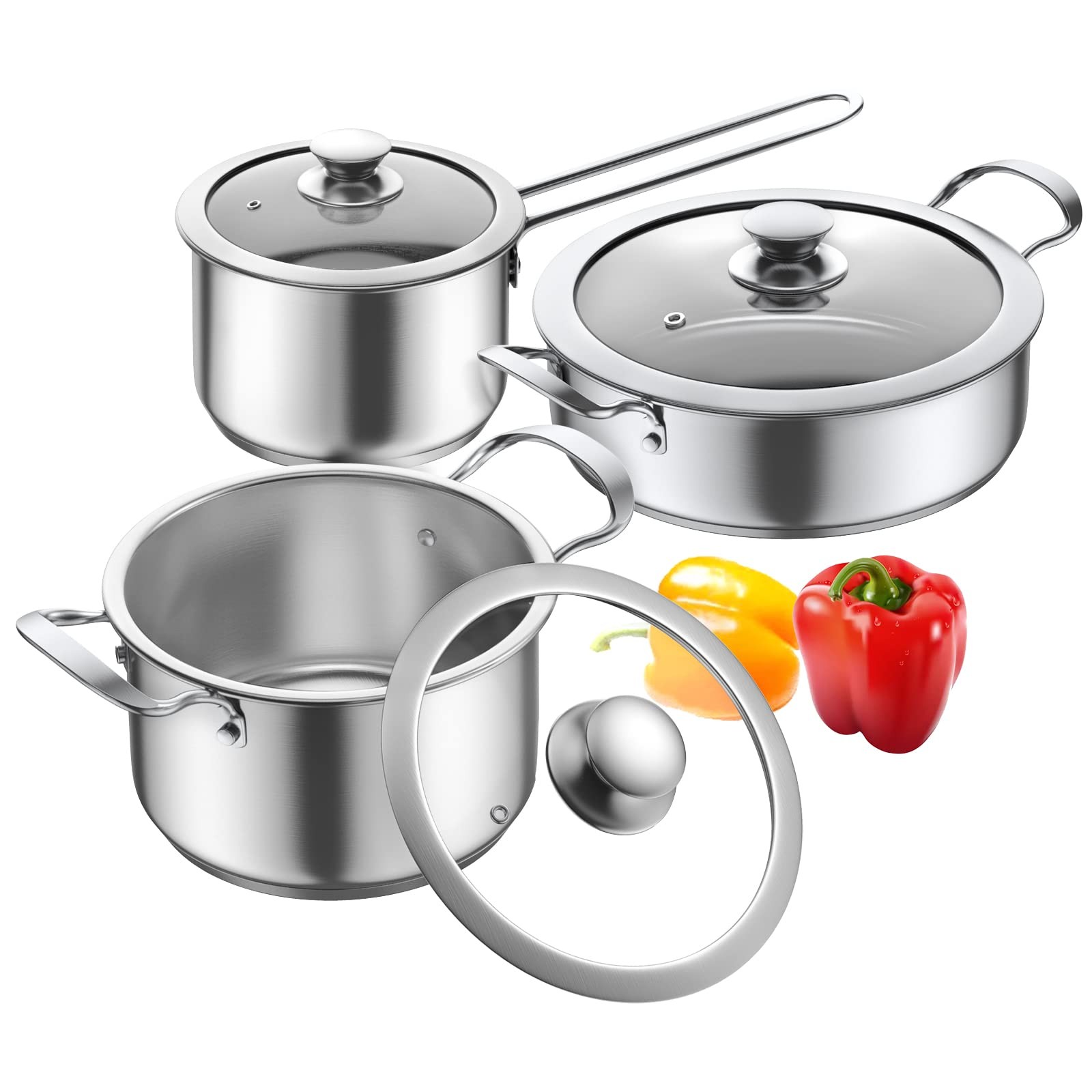 Stainless Steel pots and pans set, 6 Piece Nonstick Kitchen Induction Cookwar…
