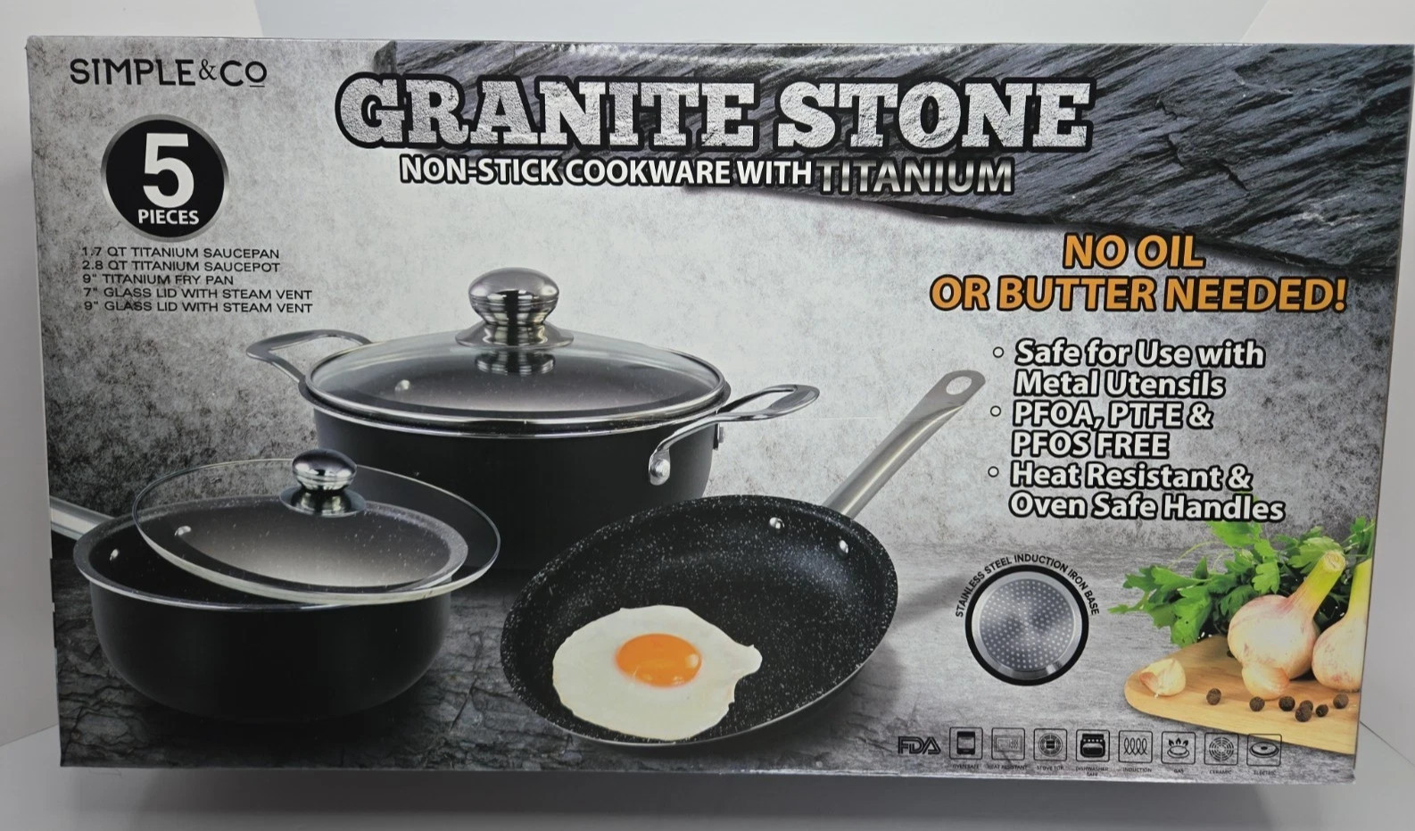 Granite Stone 5 Pc Nonstick Titanium Cookware Set *NEW*
