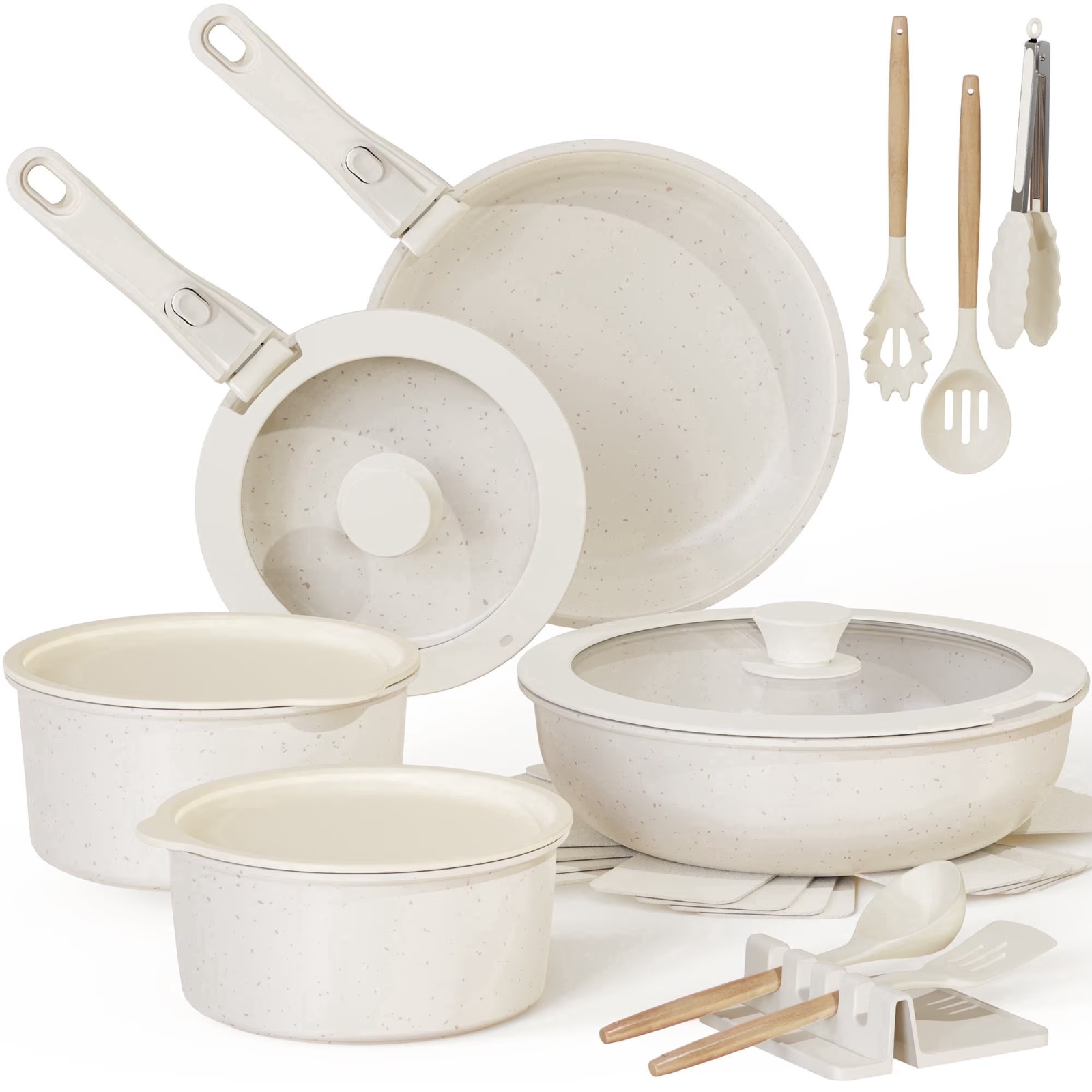 Astercook 20 Piece Nonstick Cookware Set Detachable Handle Induction Stackable