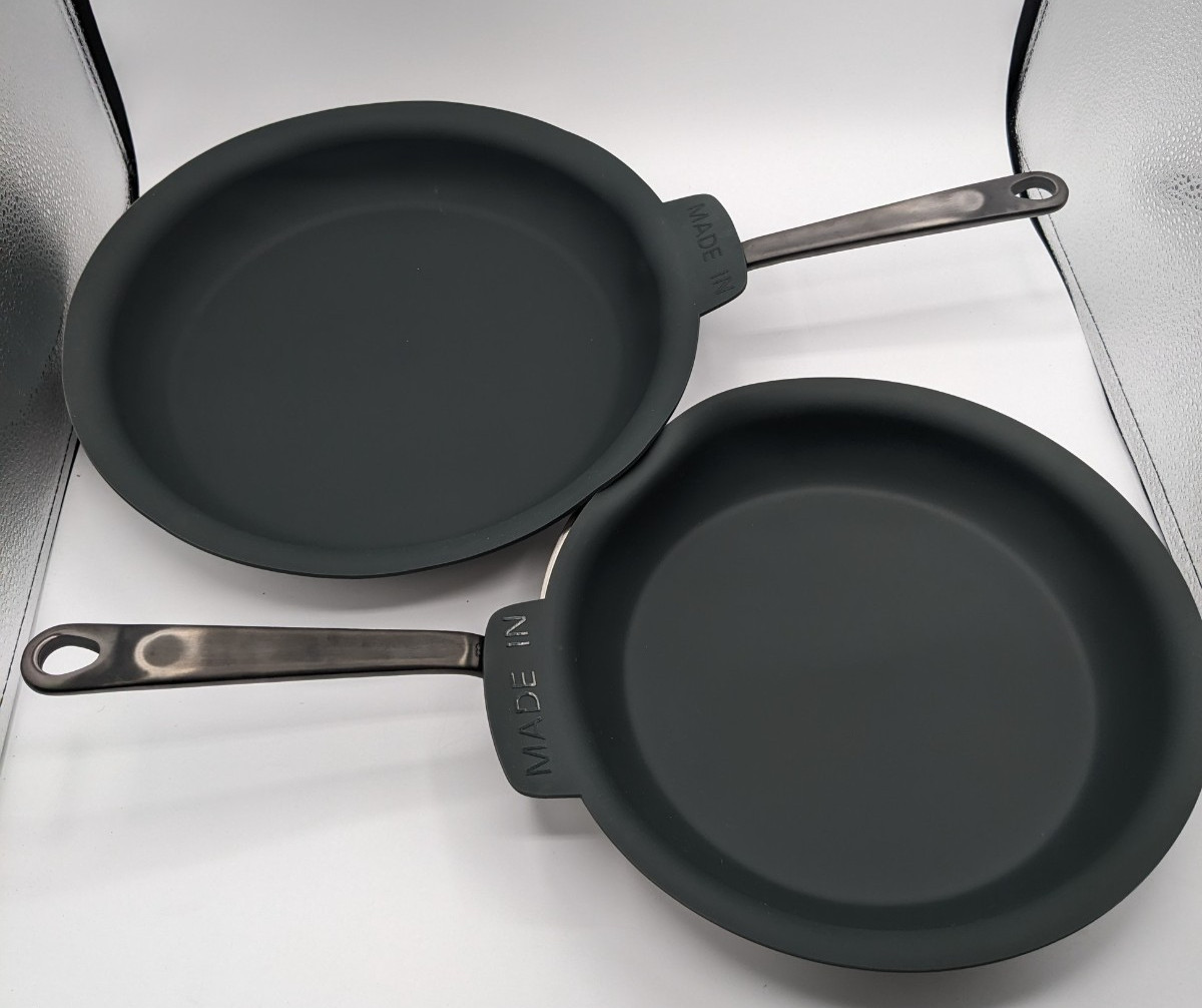Made In – Cookware 2pc Ceramic Clad Fry Pan Set 10″ & 12″ Nickel/Graphite NOB