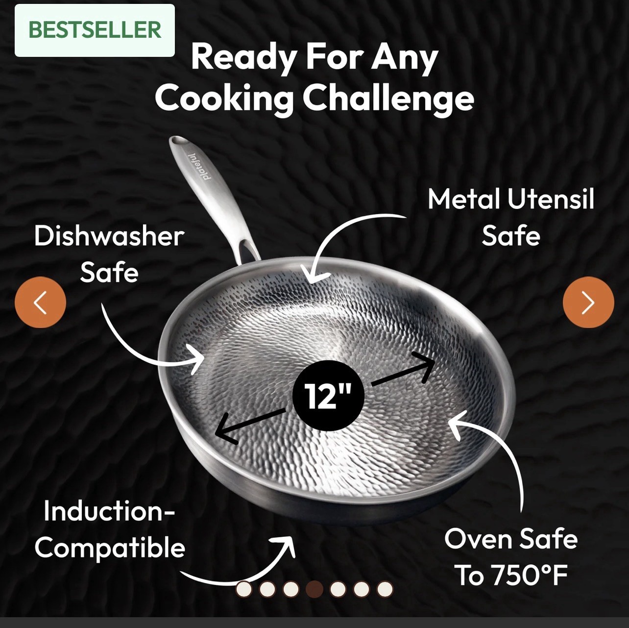 Plateful Titanium Frying Pan 12 in Silver w/ Lid Gas Electric Induction