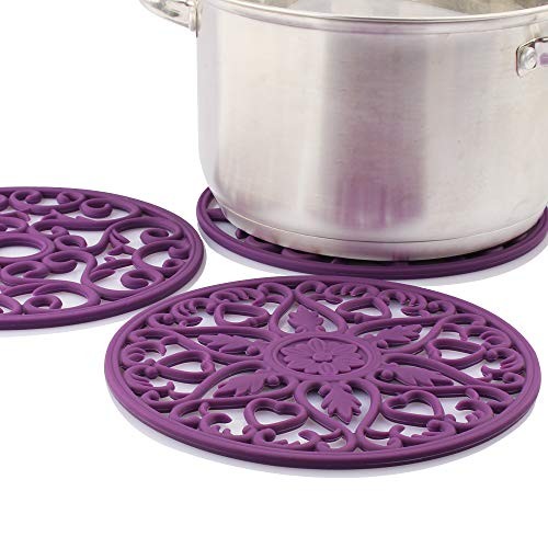 Trivets for Dishes/Pots/Pans, 3 Pcs Silicone Mats, 3 Set-purple