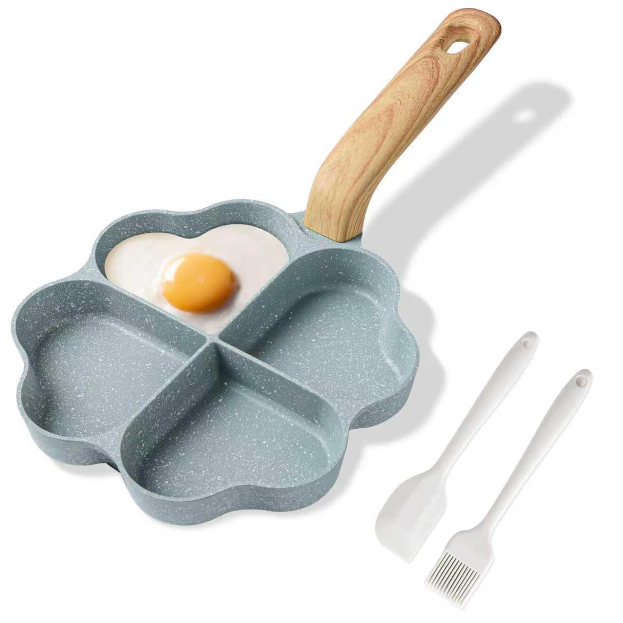 Egg Omelette Pan 4 Cup Green Heart Shaped Nonstick Granite Skillet Gas Stove