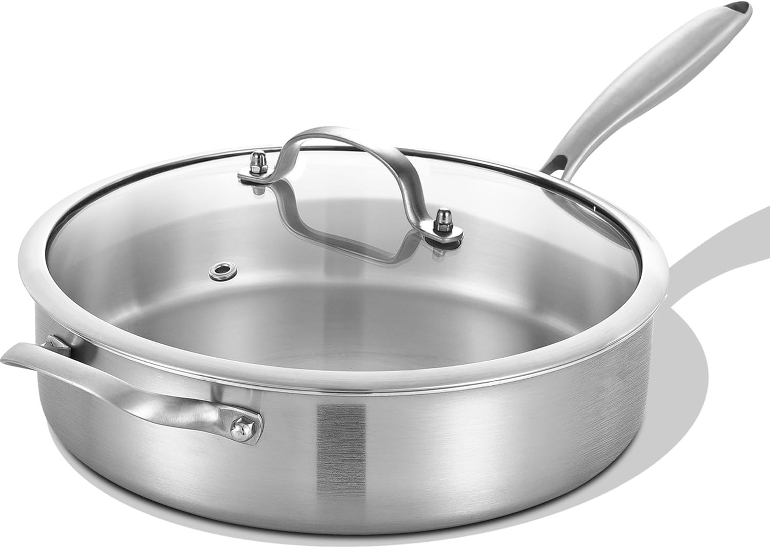 5 Quarts Tri-Ply Stainless Steel Sauté Pan wih Lid, 12 Inch Deep Frying Pan,J…