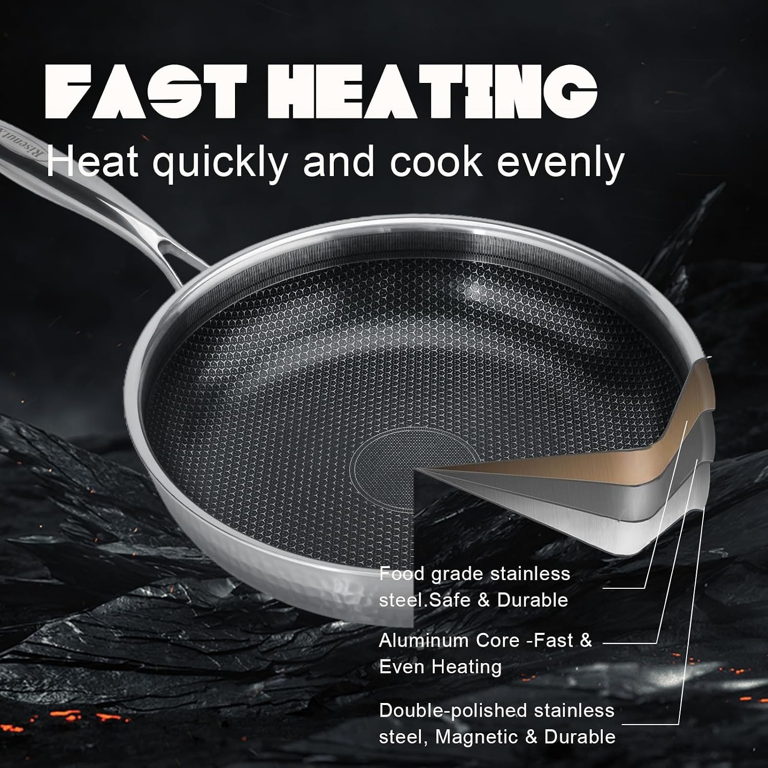 Hybrid 12 inch Stainless Steel Non Stick Skillet,Frying Pans Nonstick, PFOA F…