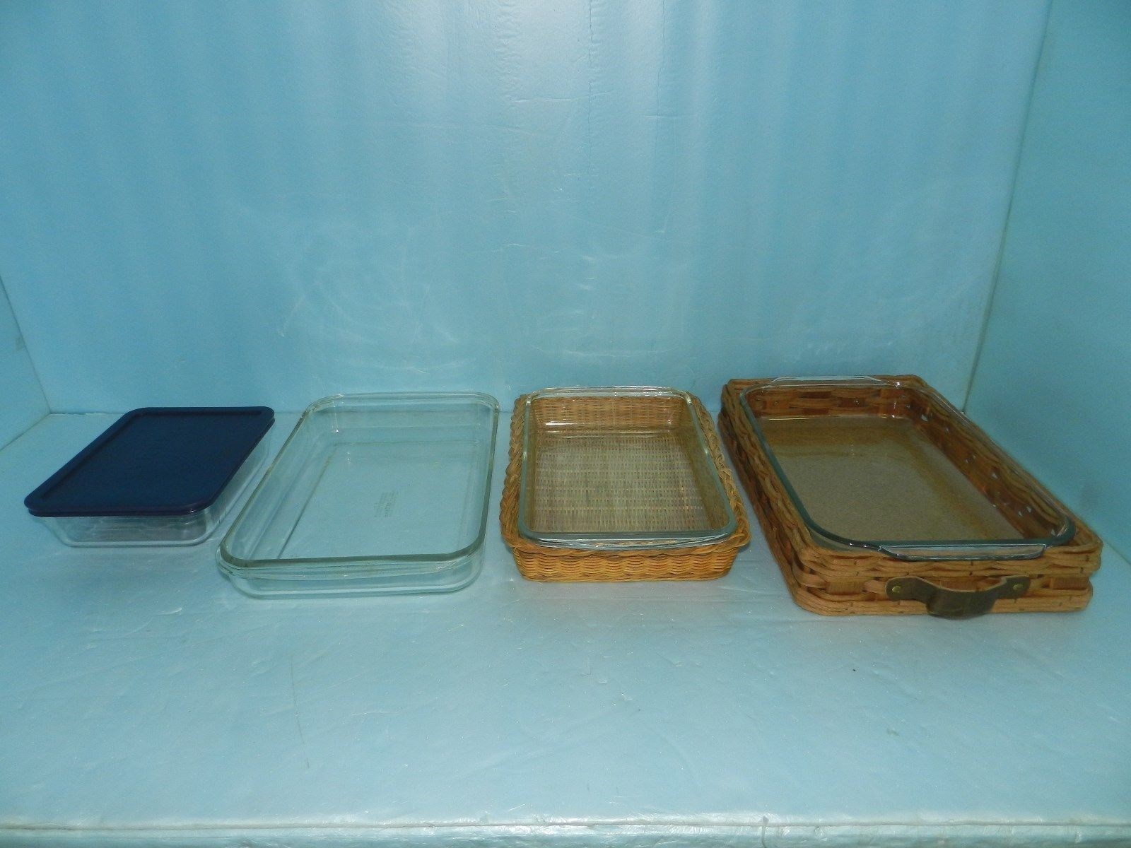 LOT~7~pcs~1 MONEY~PYREX 233-N,233-R w/BASK,232 w/BASK,7411 w/LID CASSEROLE DISH