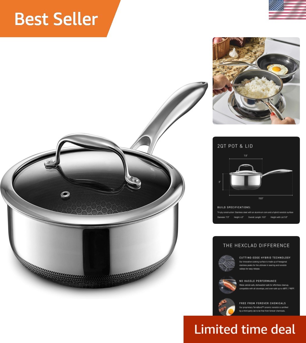 Hybrid Nonstick 2-Quart Saucepan with Tempered Glass Lid, Stay-Cool Handle, D…