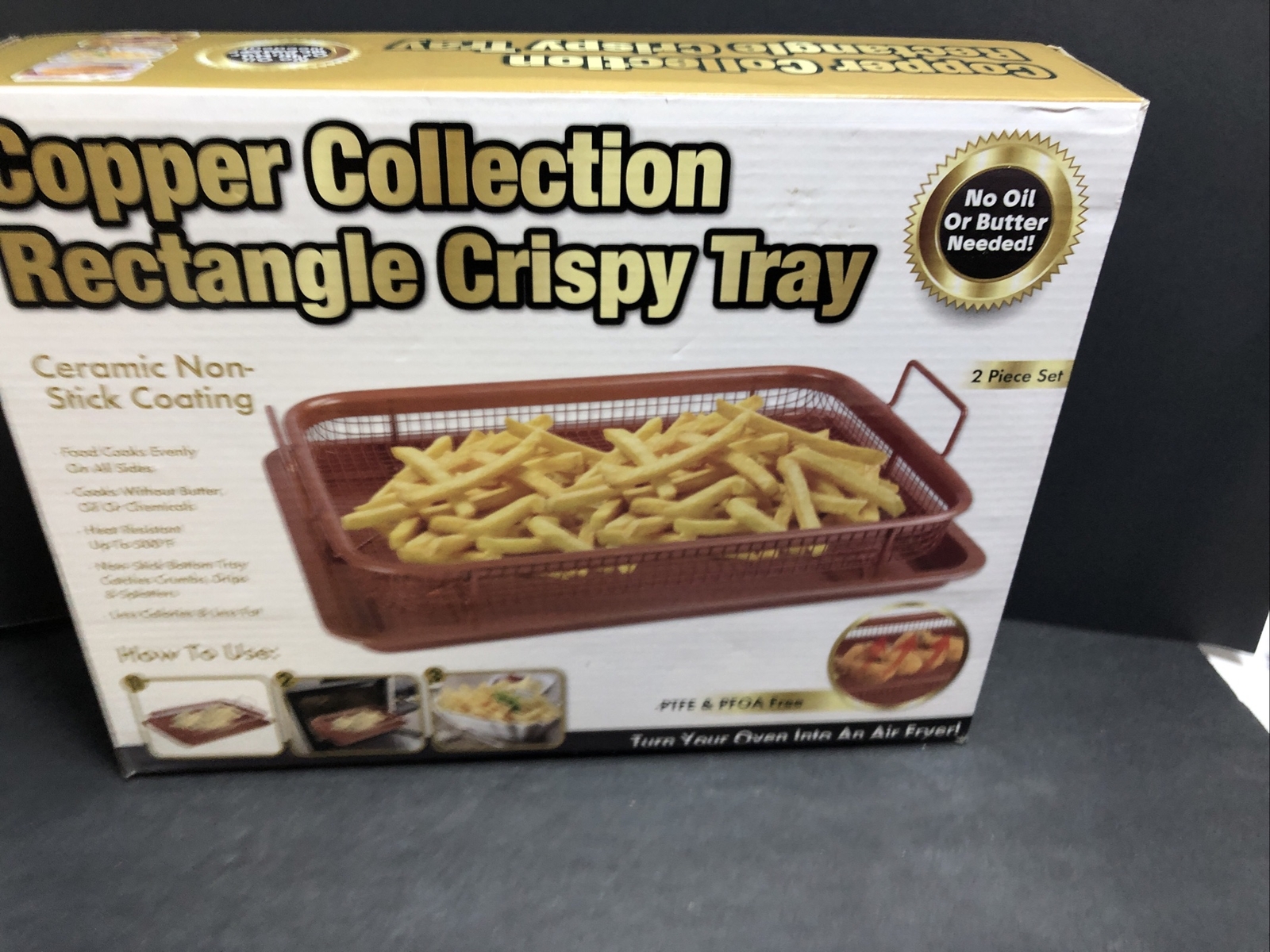 New Copper Collection 2pc Rectangle Crispy Air Fryer Non Stick Tray. Free Ship