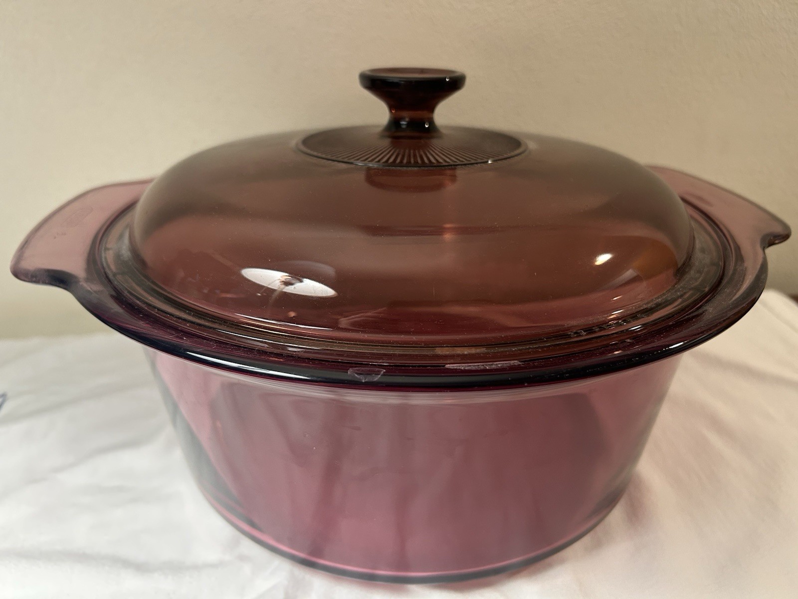 Used Pyrex Corelle Visions Cranberry 5L Dutch Oven w Lid Uncoated Glass Bottom