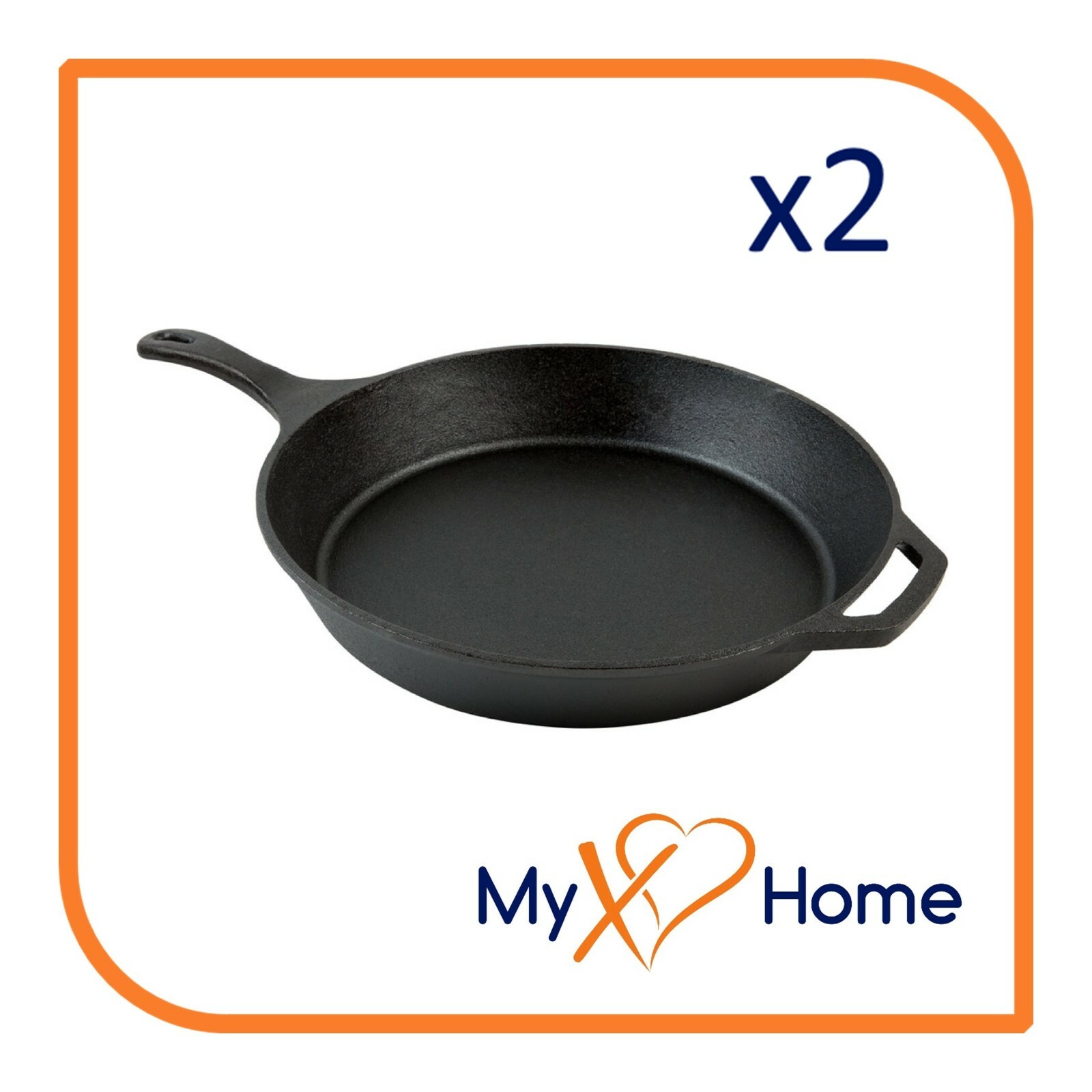 15″ Round Pre-Seasoned Cast Iron Skillet with Helper Handle (2 Skillets)