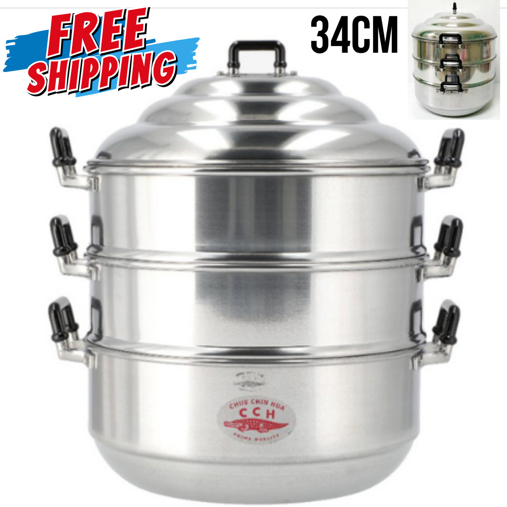 Thai Traditional Aluminum Cookware Crocodile BrandSteamer Pot 3 tier 34 cm