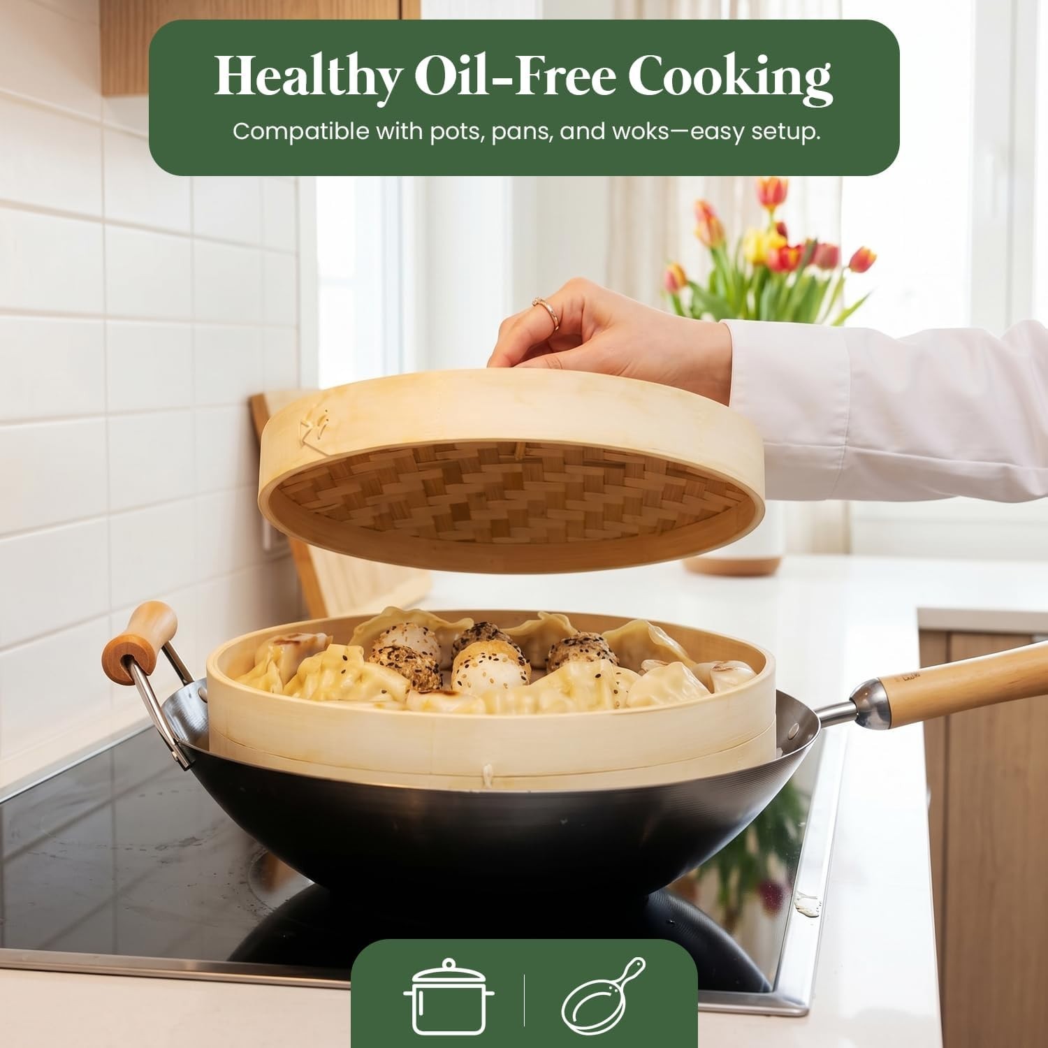 Lightweight Food Steamer Baskets Eco-Friendly Bamboo Steamer for Steaming