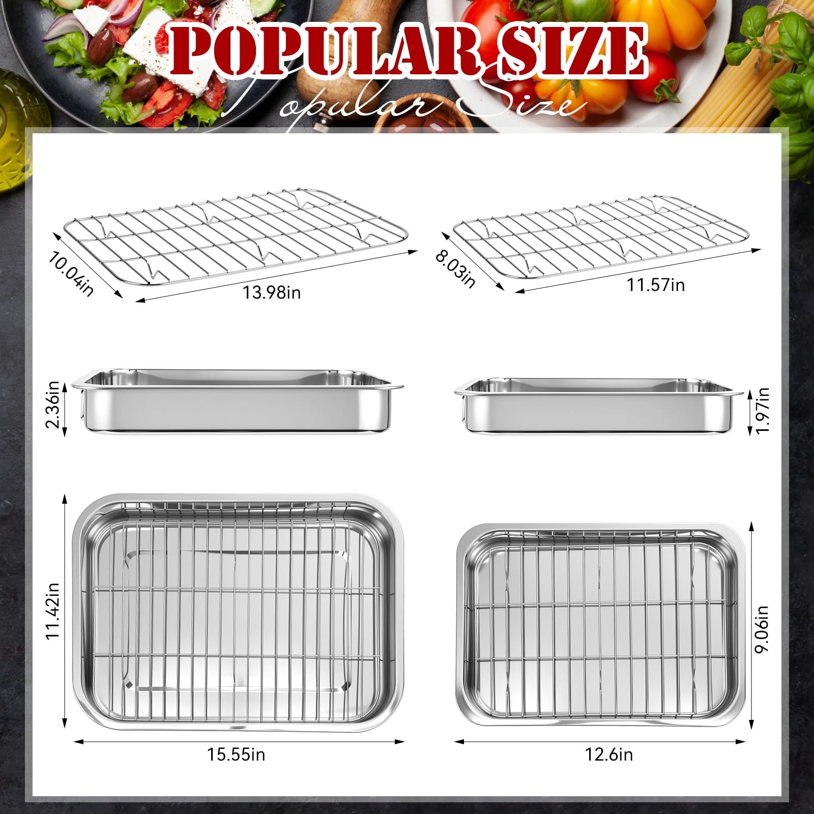 2 Set Stainless Steel Roasting Pan with Rack and Handle for Oven Roasting Pan…