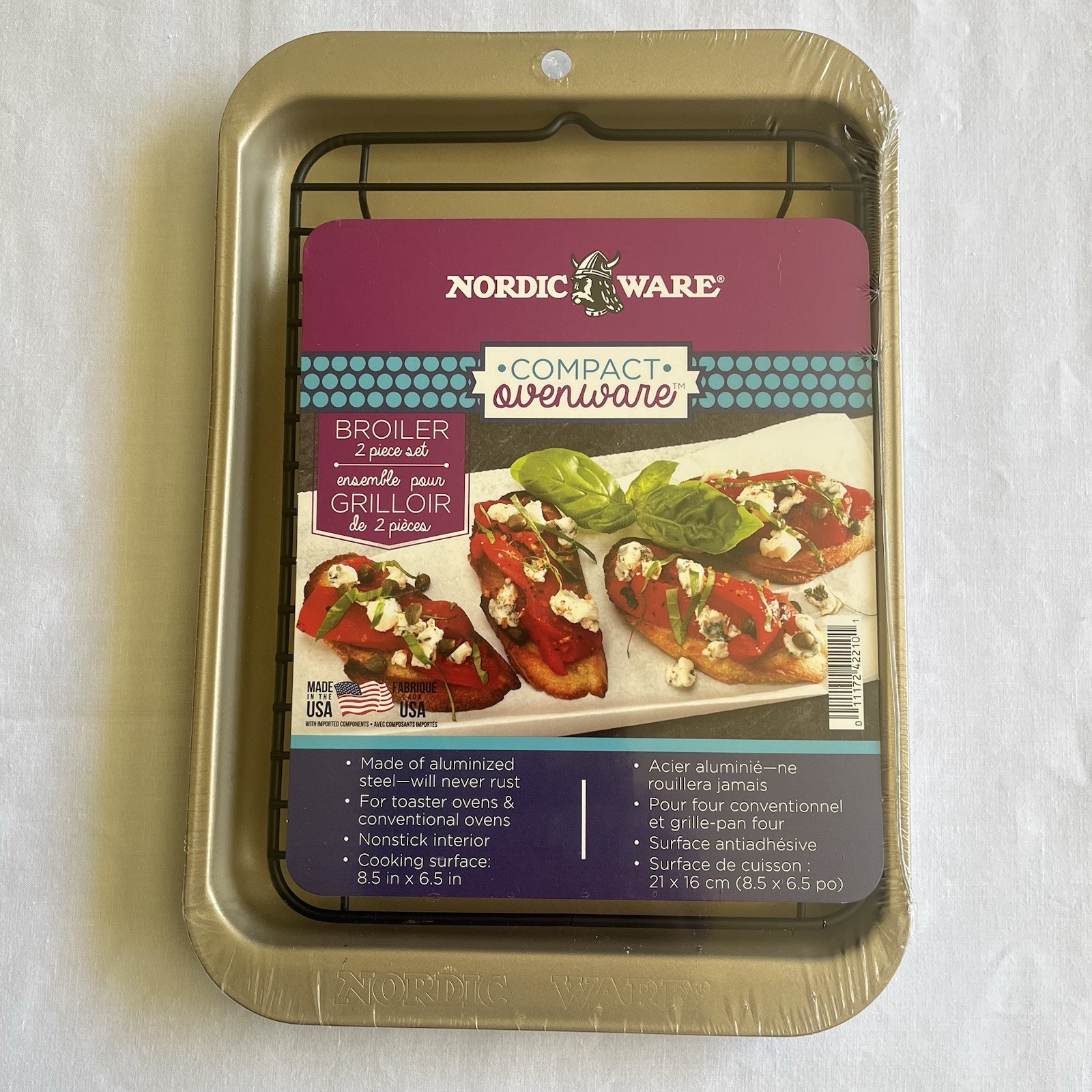 Nordic Ware Compact Broiler Pan 2 pc Set Pan Rack Non Stick Steel 8.5 x 6.5