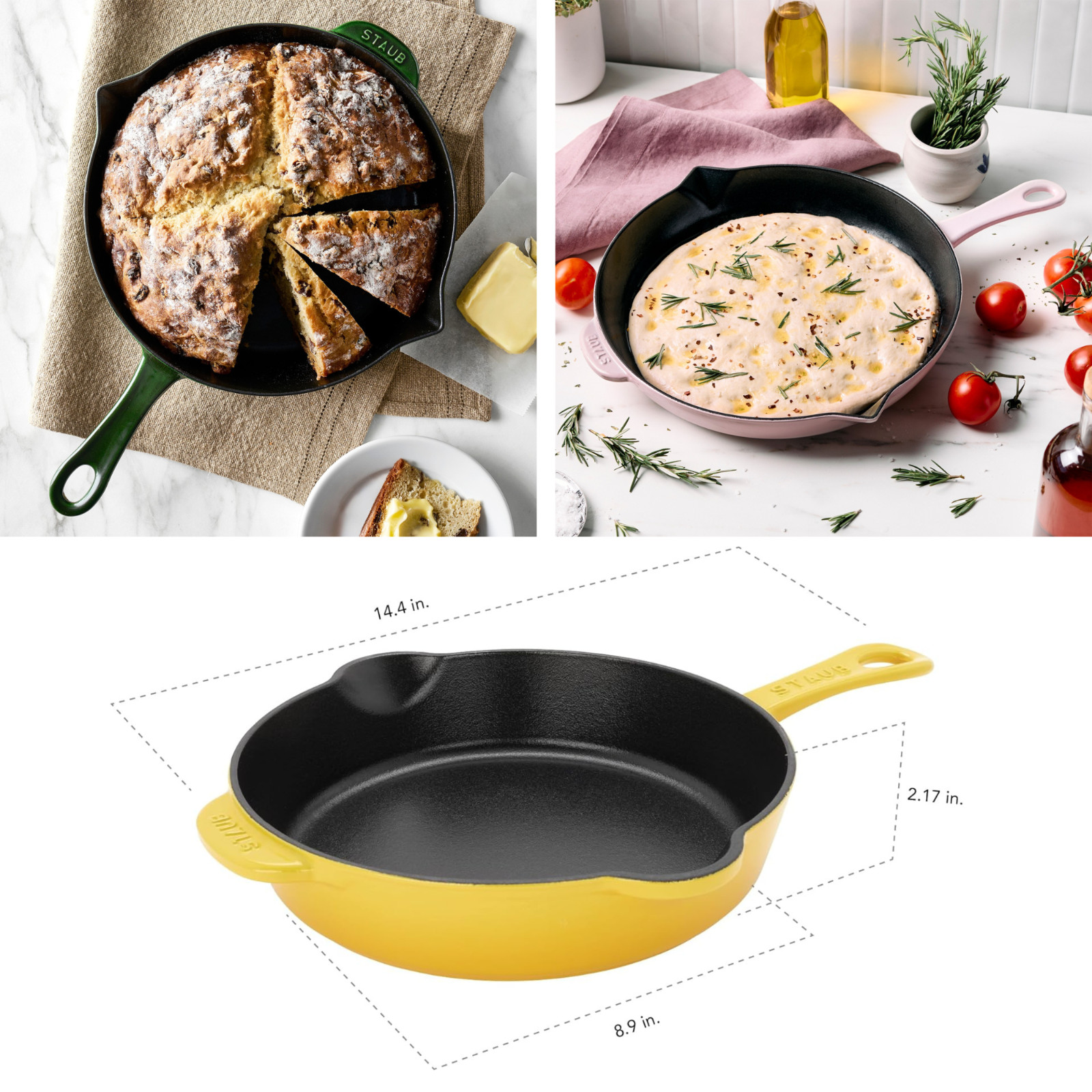 Staub 8.5″ Enameled Cast Iron Deep Skillet Fry Pan Made in France Choose Color