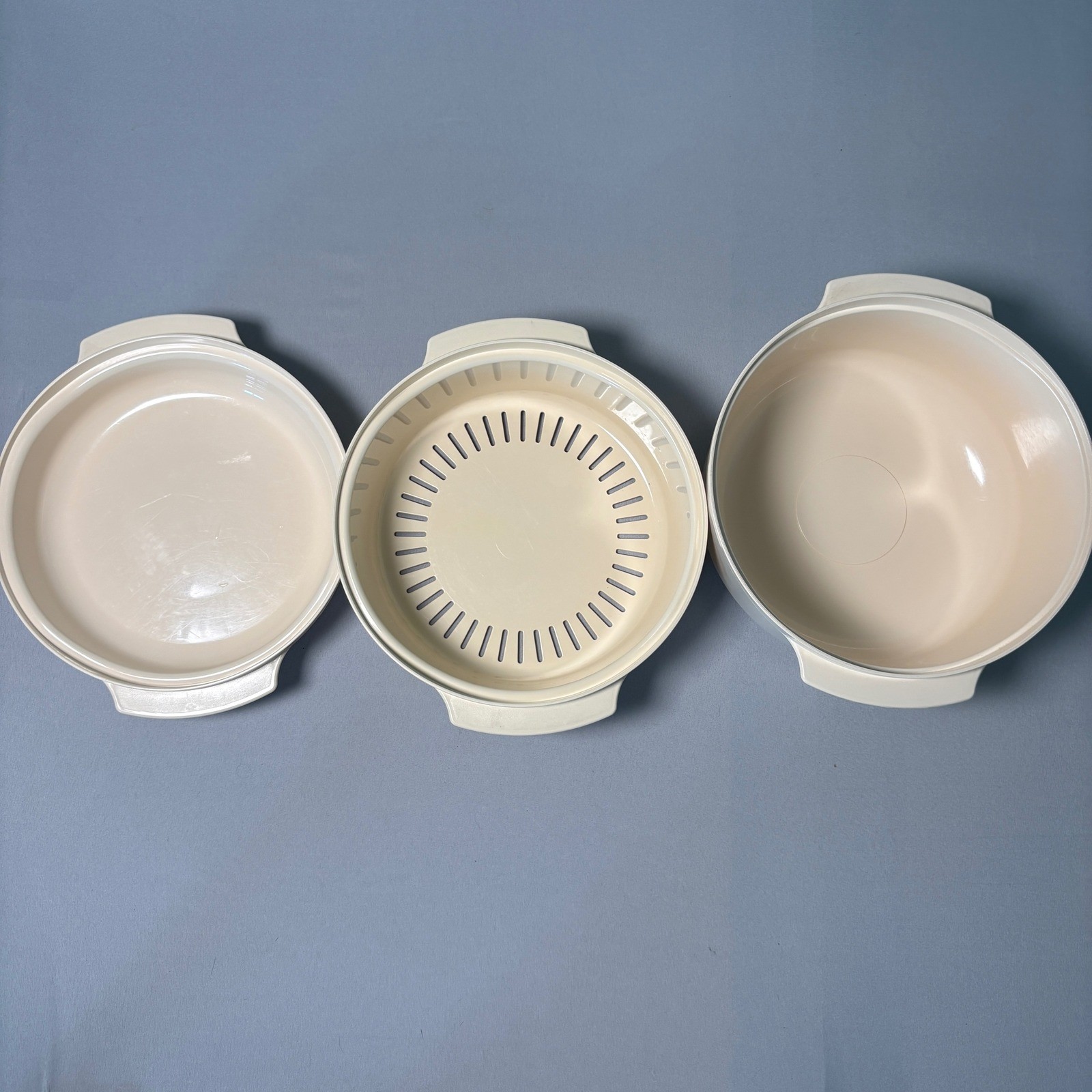 Tupperware Vintage Microwave Steamer 3 Piece Set 3Qt 3L Almond Beige 12oz 340g