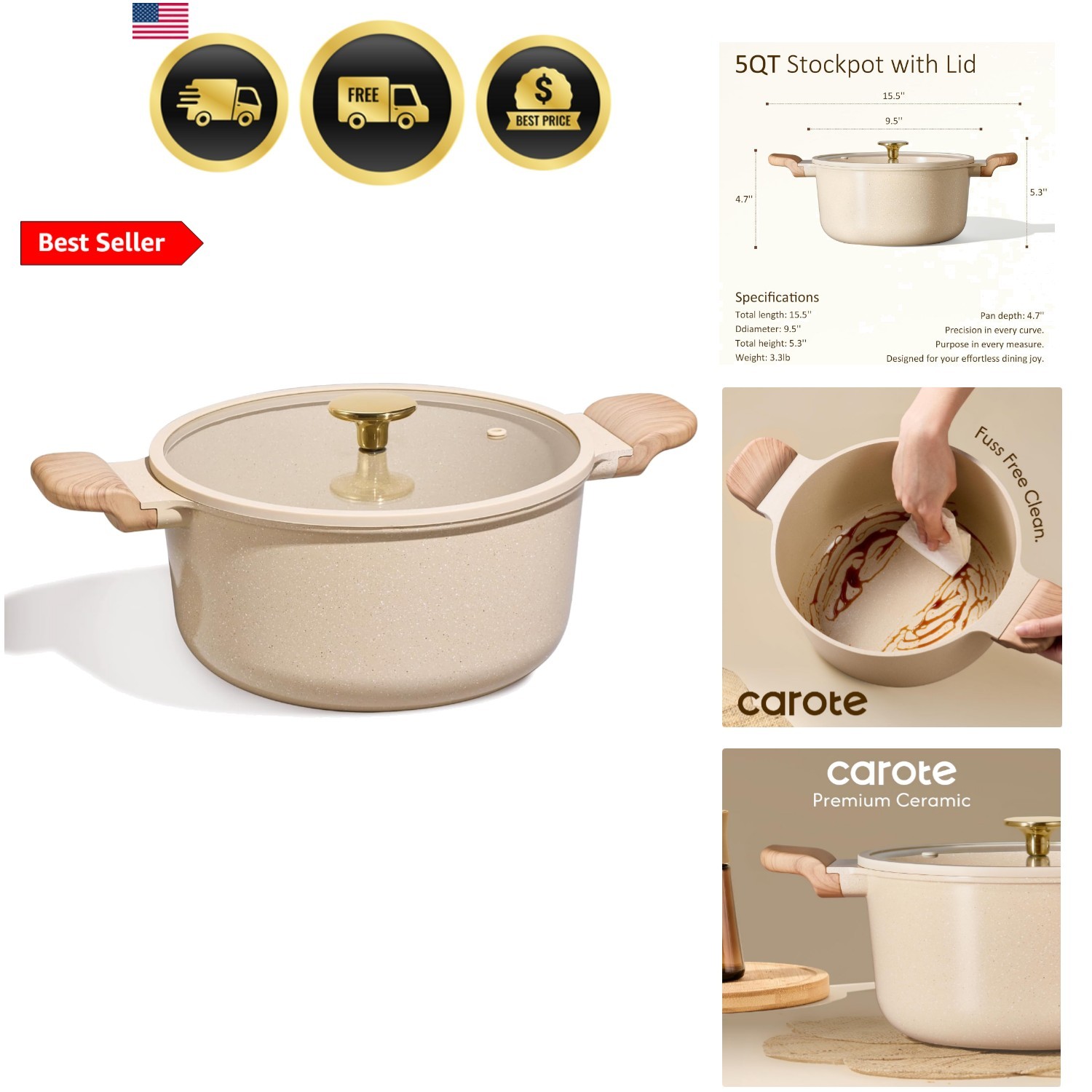 Nonstick Stock Pot 5 Qt Soup Pot Ceramic Non Stick Cooking Pot PFOA Free