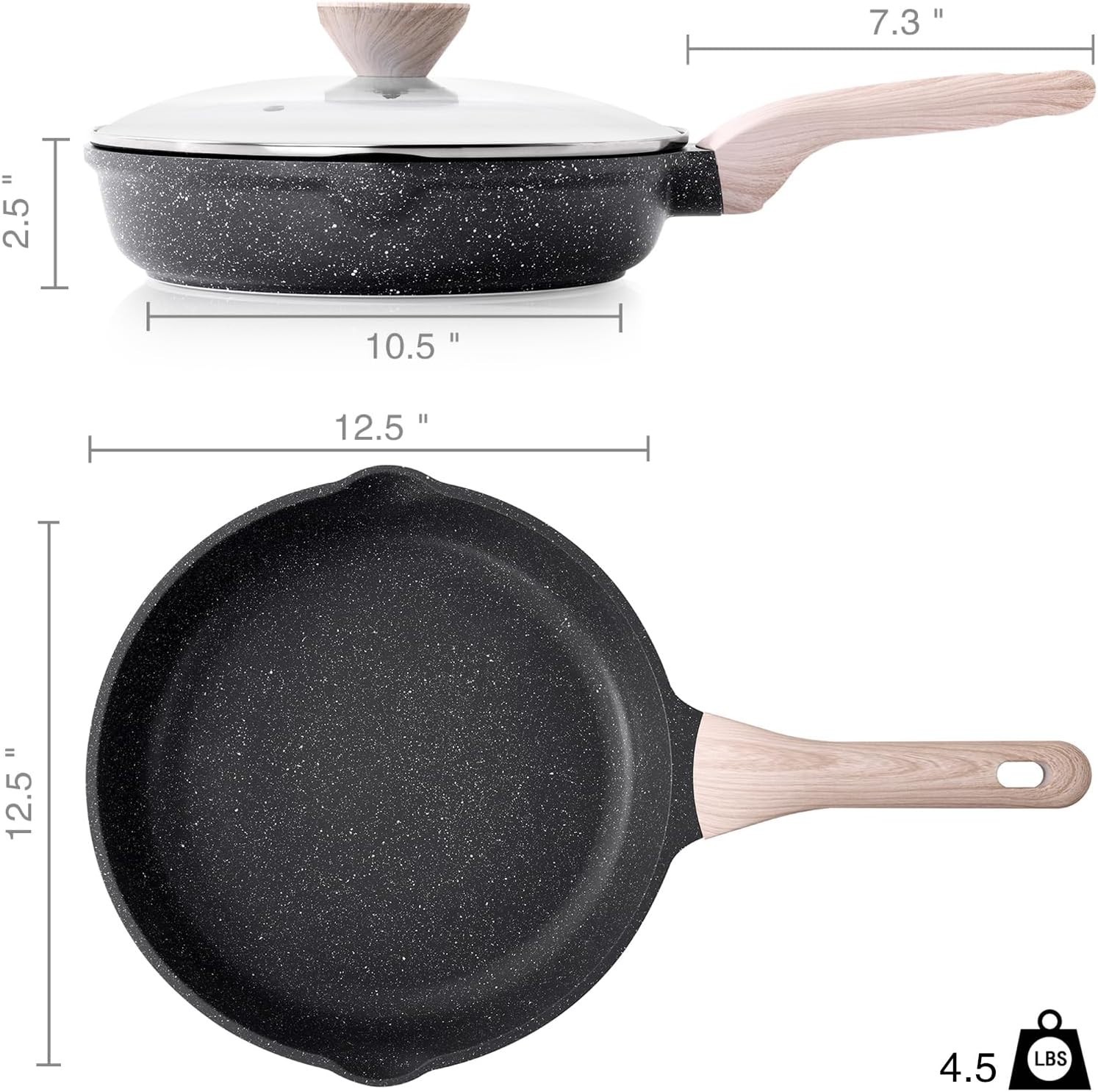 Frying Pans Nonstick with Lid, 12.5 Inch Large Skillet with Lid, Induction Co…