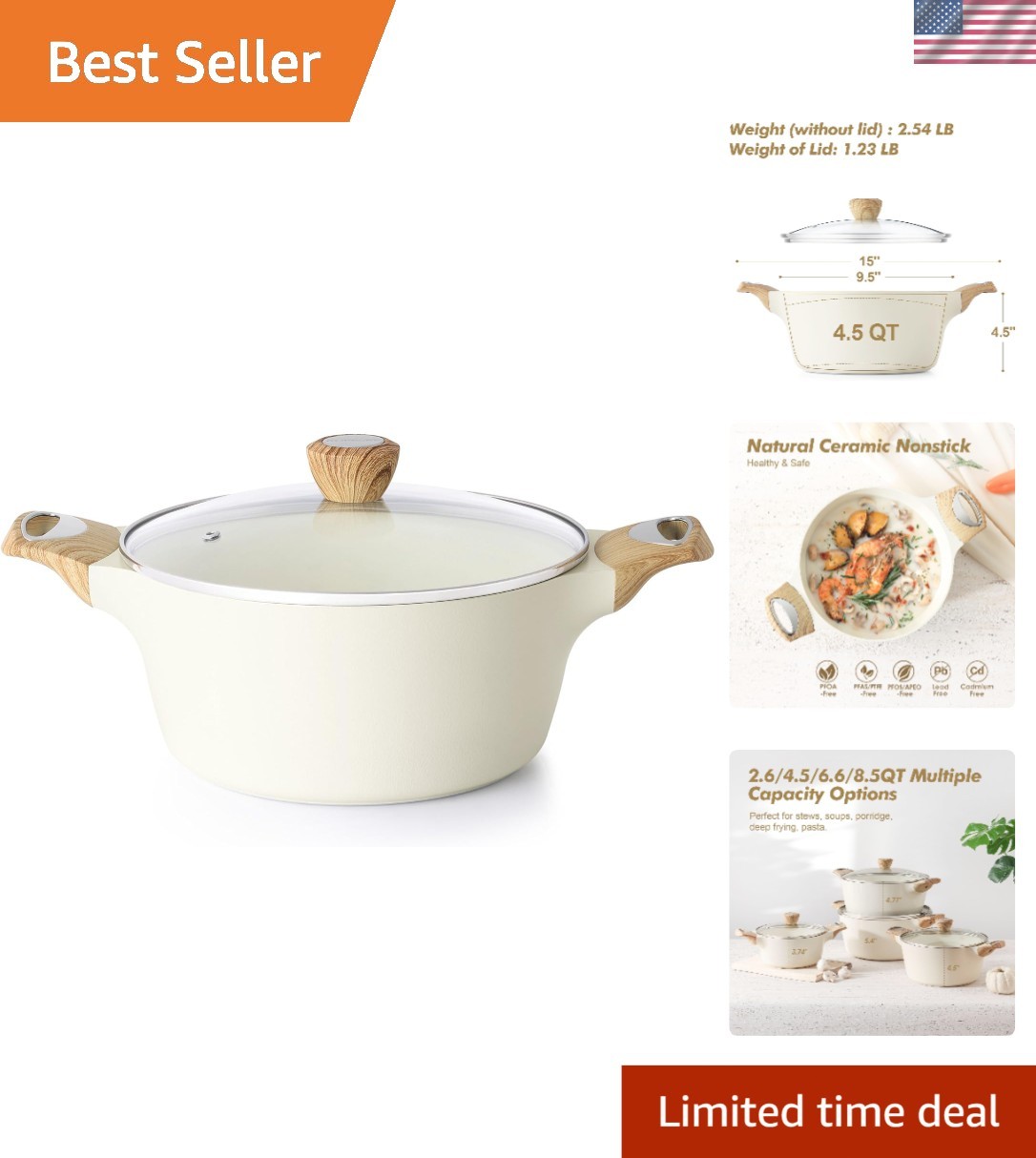Stock Pot Ceramic Nonstick Soup Pot Casserole Large Cooking Stew Pot