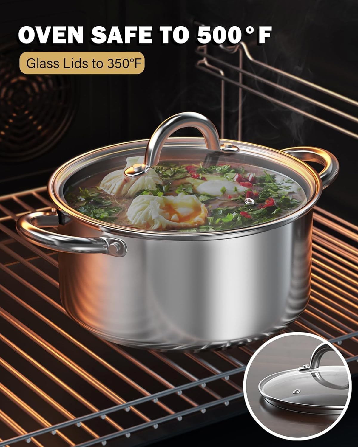 Cookware Sets Stainless Steel Pots Pans 12 Piece Induction Dishwasher Safe