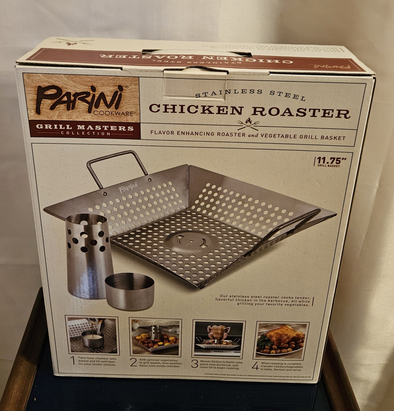 Brand New In The Box Parini Grill Master Chicken Roaster 11.75 Inch Grill Basket
