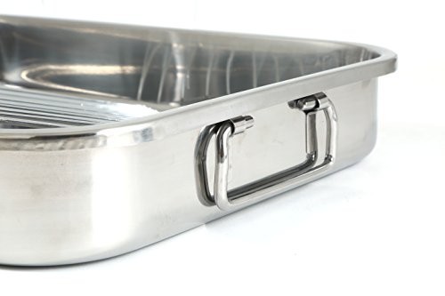 4 Piece Stainless Steel Lasagna Roasting Pan Set 2 Sizes 16.5×12 Inch Baking