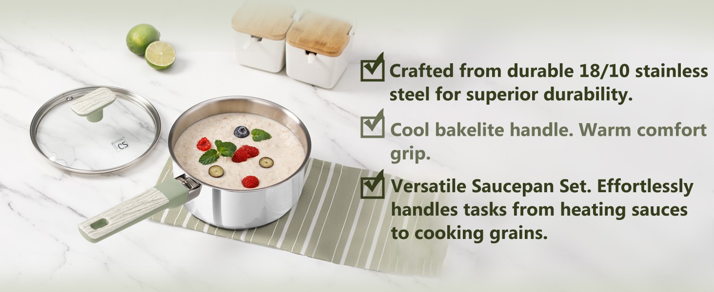 6 PCS Stainless Steel Sauce Pan Set, 1.5QT & 2QT & 3QT Stainless Steel Pot Set