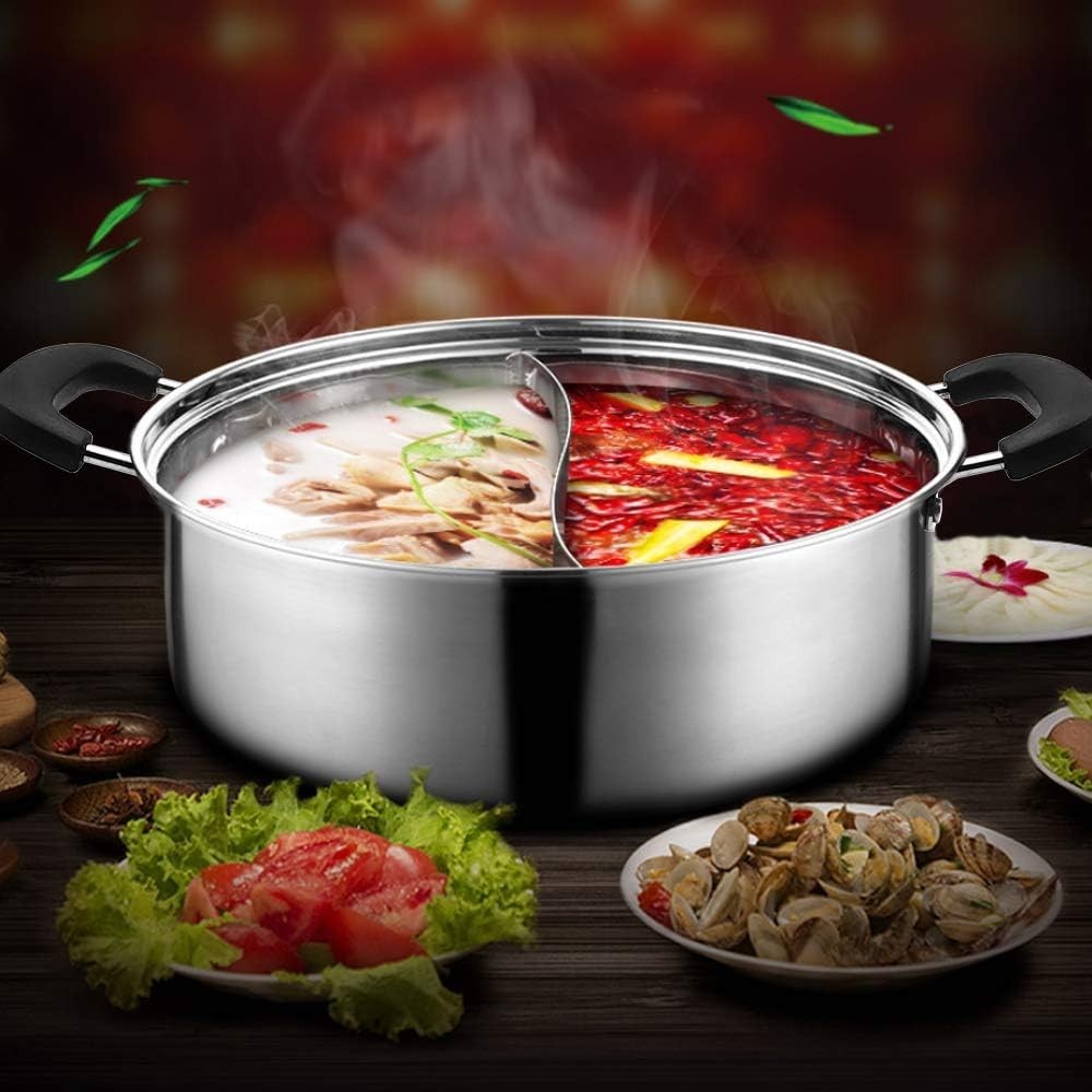 Olla shabu shabu de acero inoxidable con divisor para cocina estufa y de gas