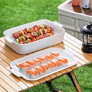 Baking Dish, 9×13 White Casserole Dish with Lid, Ceric Baking Dish for