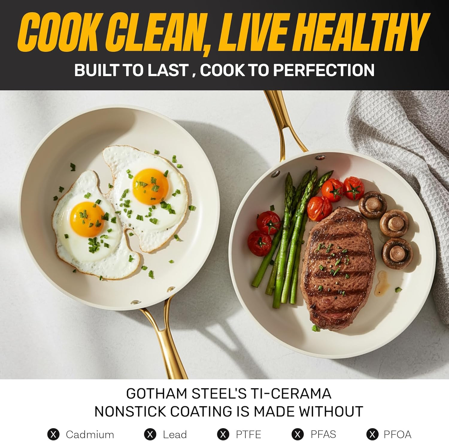 Gotham Steel 15 Pc Ceramic Cookware Set, Ceramic Pots and Pans Set Non Stick wit