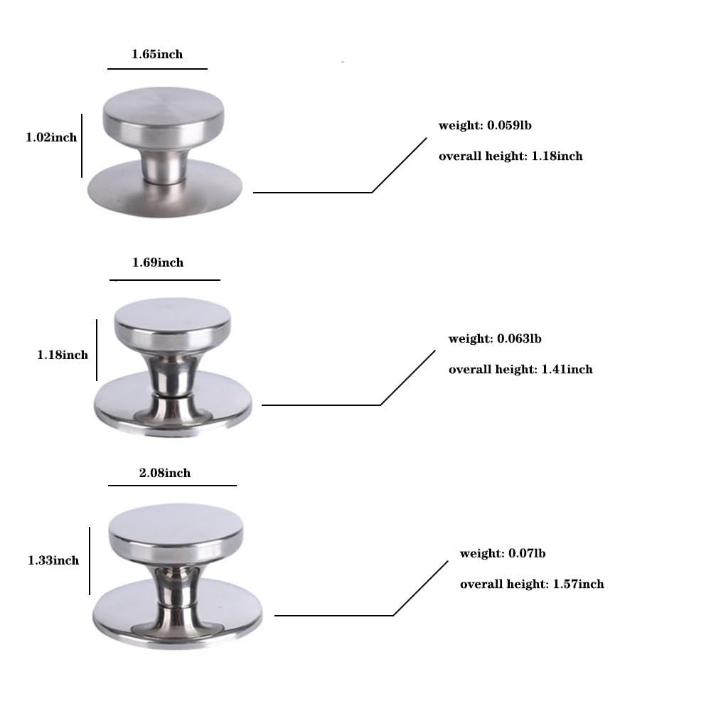 6 PCS Pot Lid Top Replacement Knob Set Stainless Steel Universal 3 Sizes Set