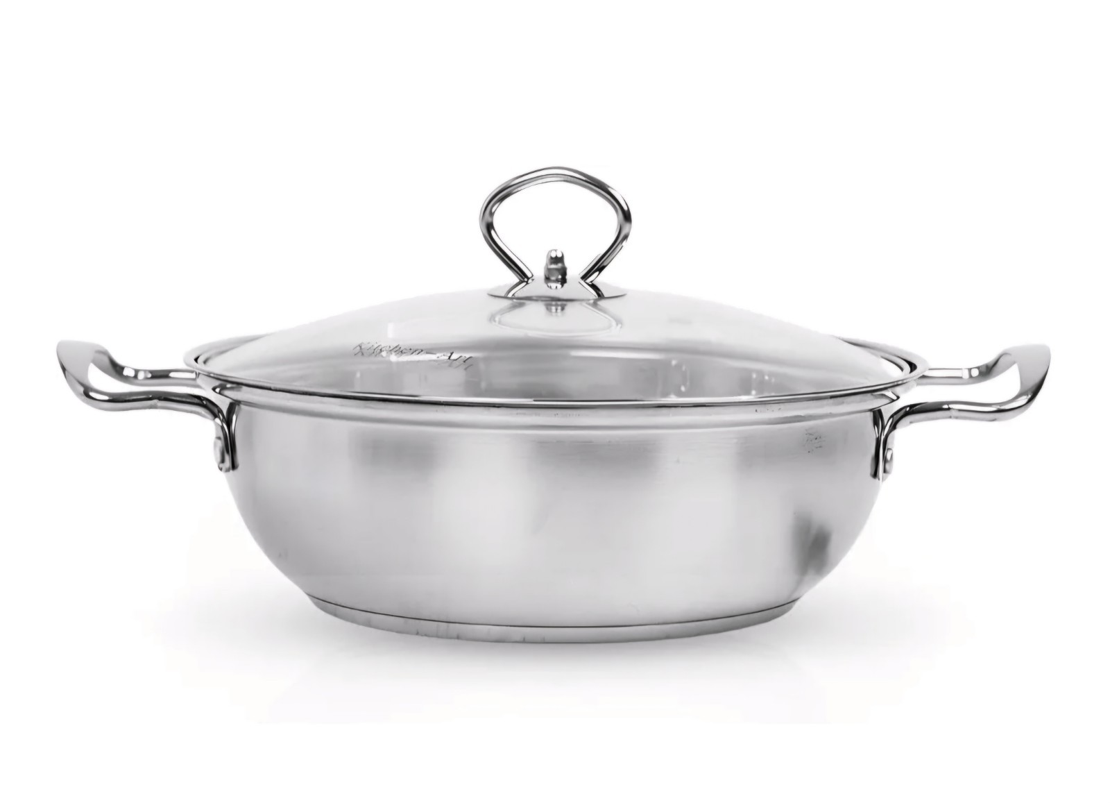 Kitchen Art Stainless Steel Deep Sautee Frying Pan 24cm 9.45in Rissoto Pot/Lid