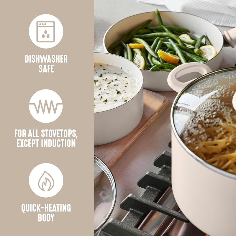 Healthy Ceramic Nonstick Cookware Set W/ Glass Lids & Stay-Cool Handles New