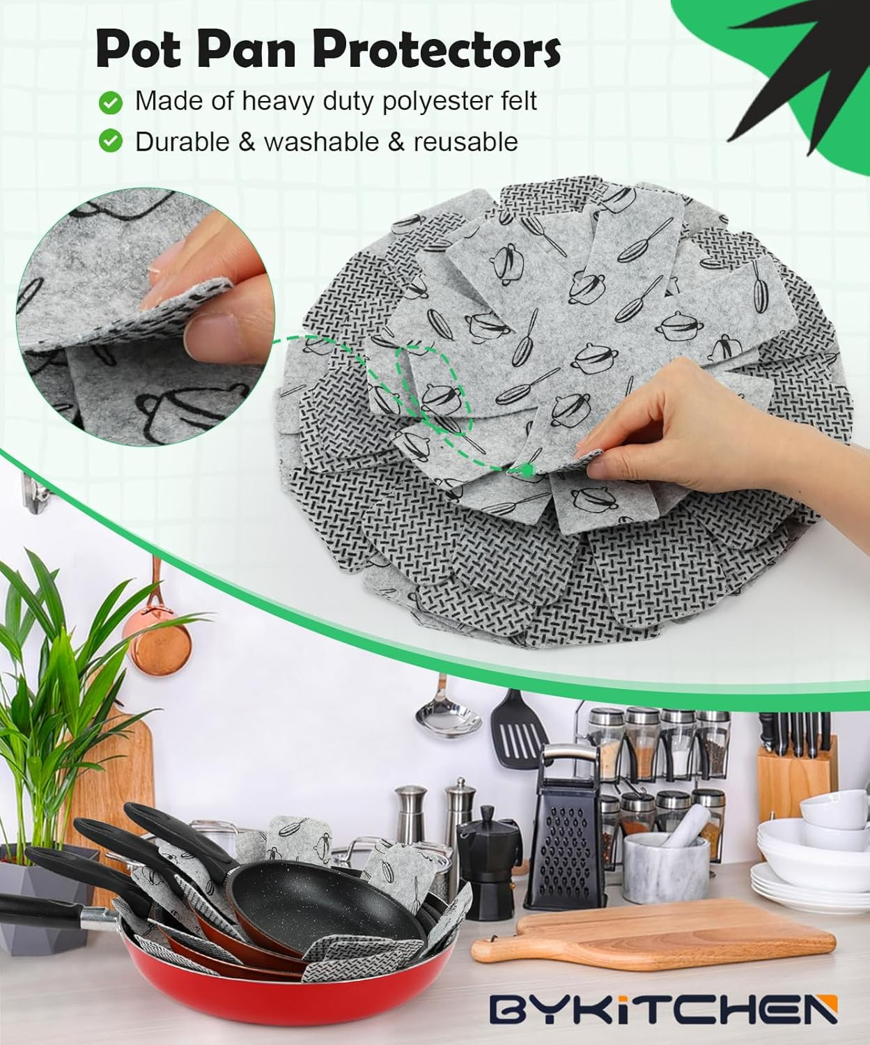Stackable Pot and Pan Protectors, Set of 9 Felt Dividers for Cookware Care