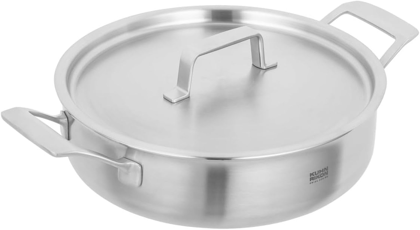 Fiveply 24cm Induction Safe Shallow Casserole Pot with Stainless Steel Lid