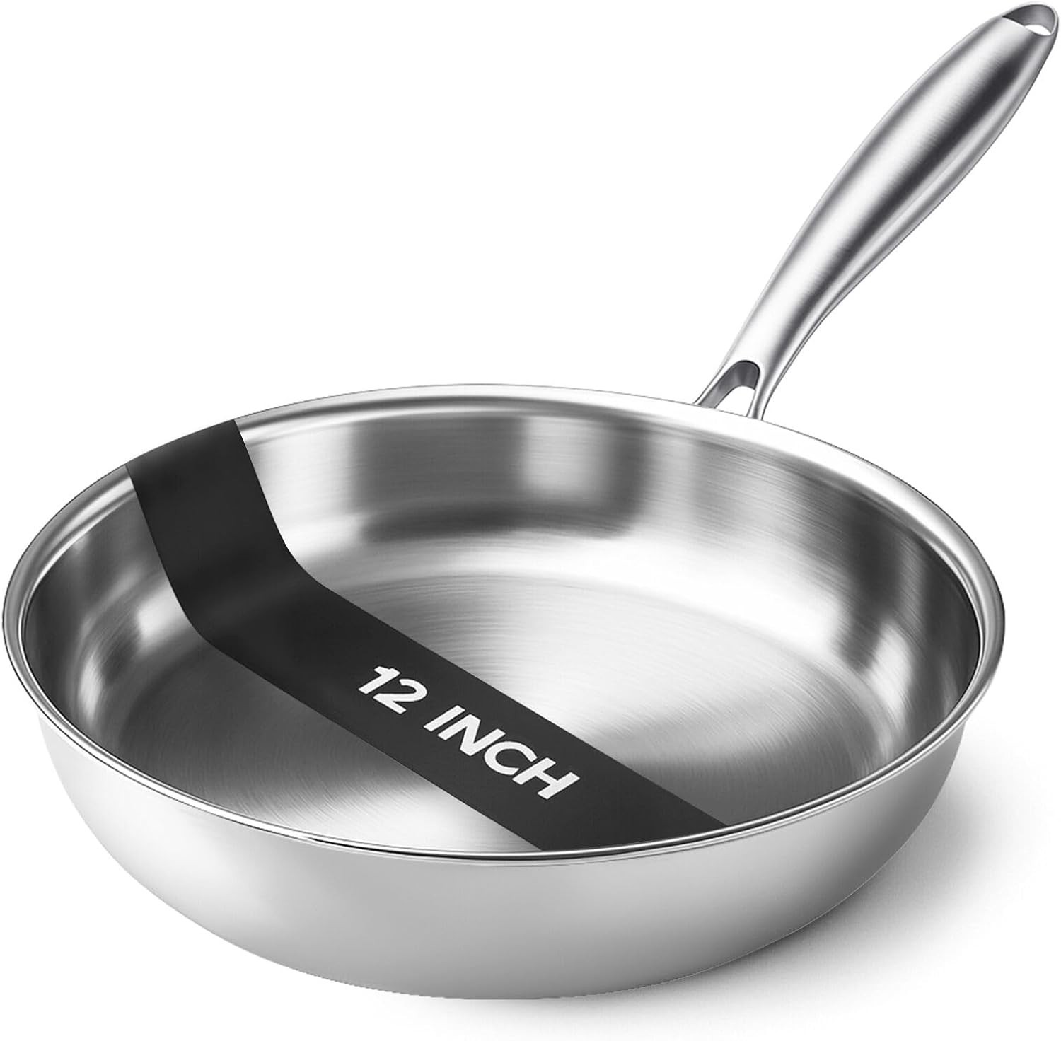 Tri-Ply Stainless Steel Pan 12″ Frying Pan Fast & Even Heat Stainless Steel