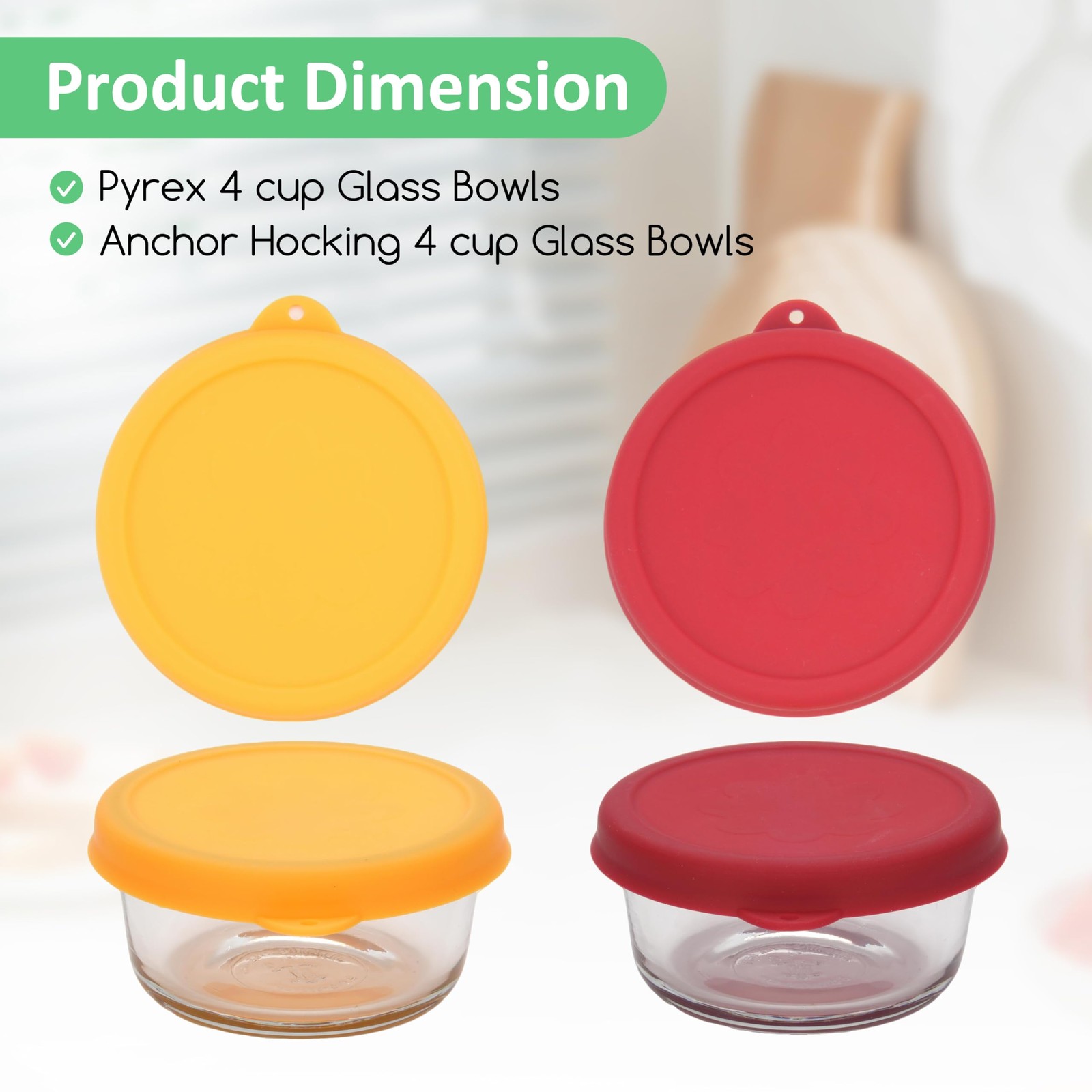 Silicone Storage Cover Lids for Anchor Hocking Pyrex 4 Cup – Red & Orange 2 Pack