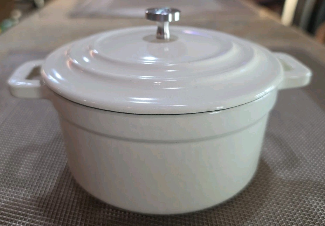 Hearth & Hand W/Magnolia Cast Iron Casserole Pot Mini Dutch Oven .5 Qt White 5″