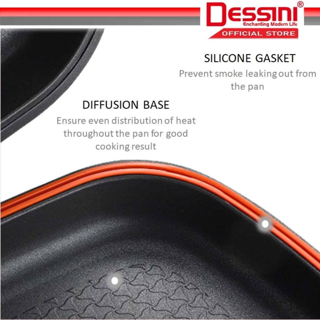 DESSINI Double Side Pressure Grill Frying Pan Scratch-Proof Die Casting 36cm