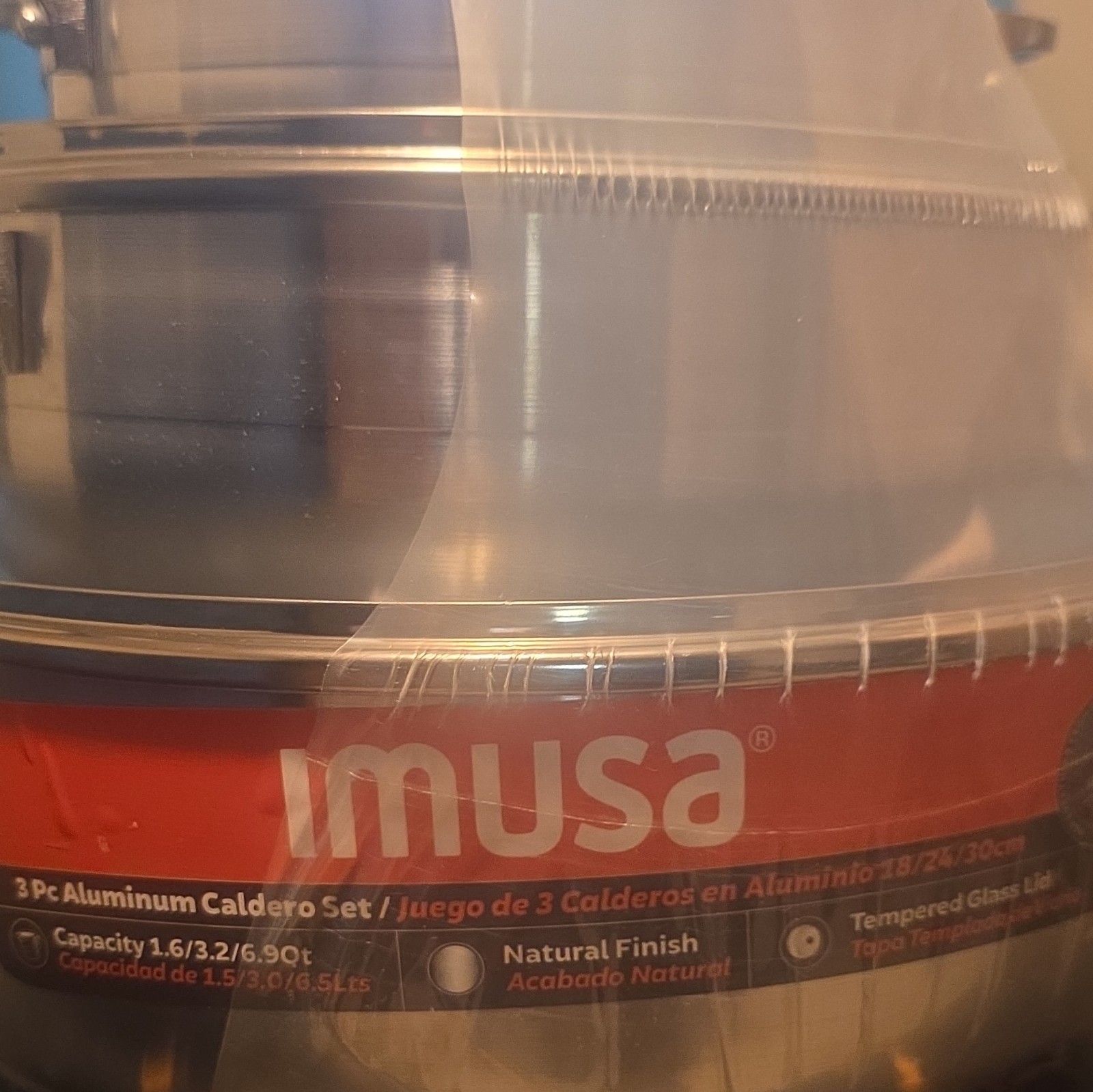 IMUSA 3 PCS Aluminum Caldero Set Tempered Glass Lid Natural Finish Nonstick