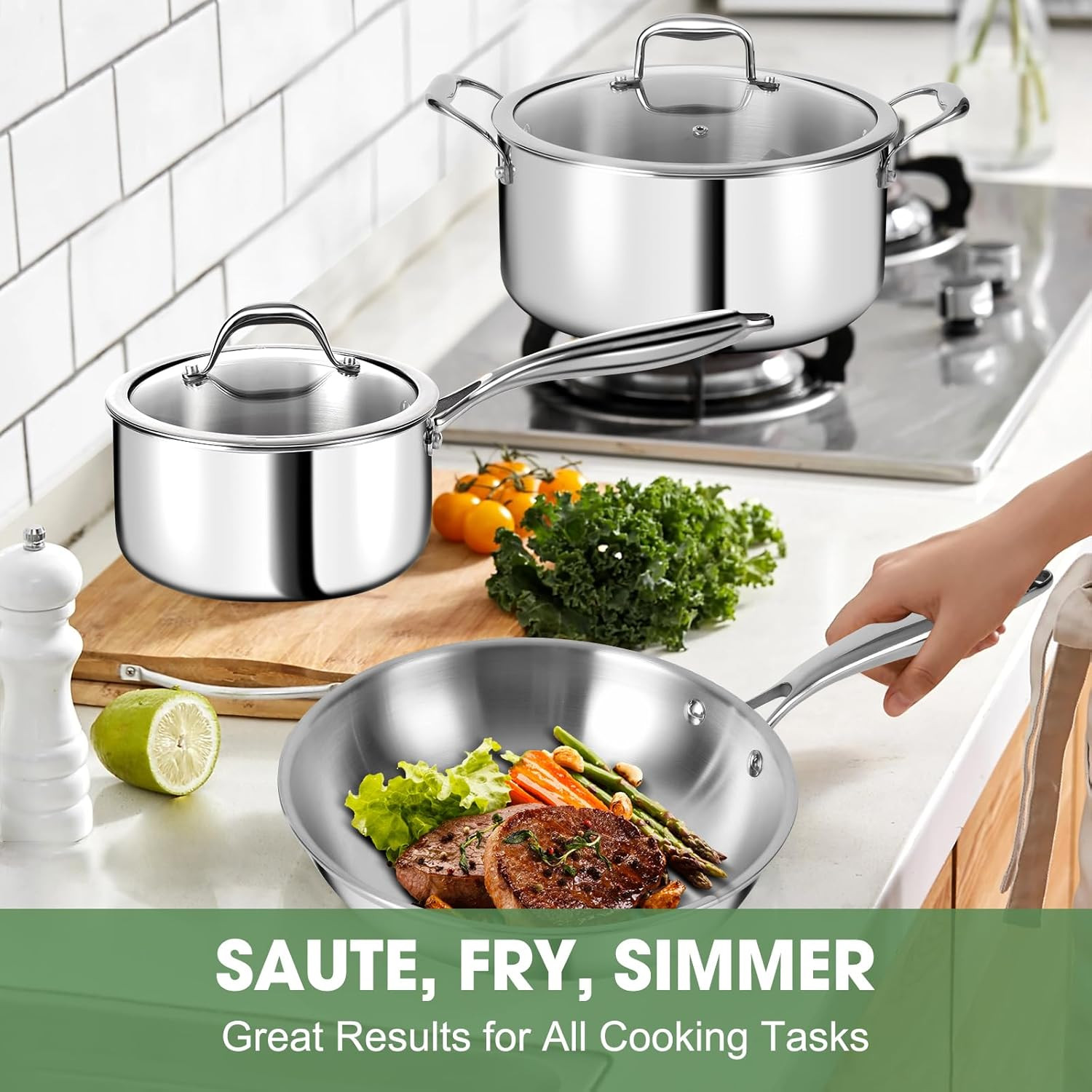 Professional 11-Piece 3-Ply Stainless Steel Cookware Set – Induction & Oven Safe