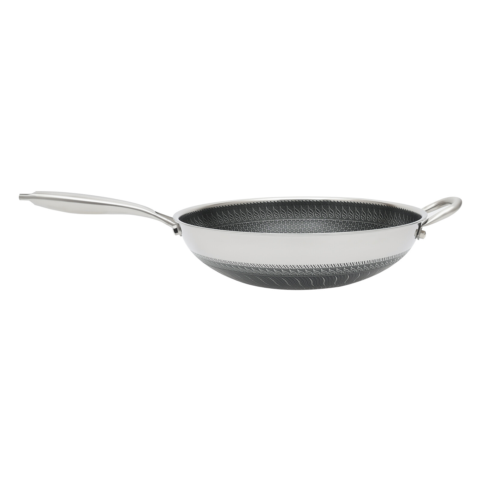 Non Stick Double Sided Honeycomb Cooking Frying Wok Pan with Lid Stainless Steel