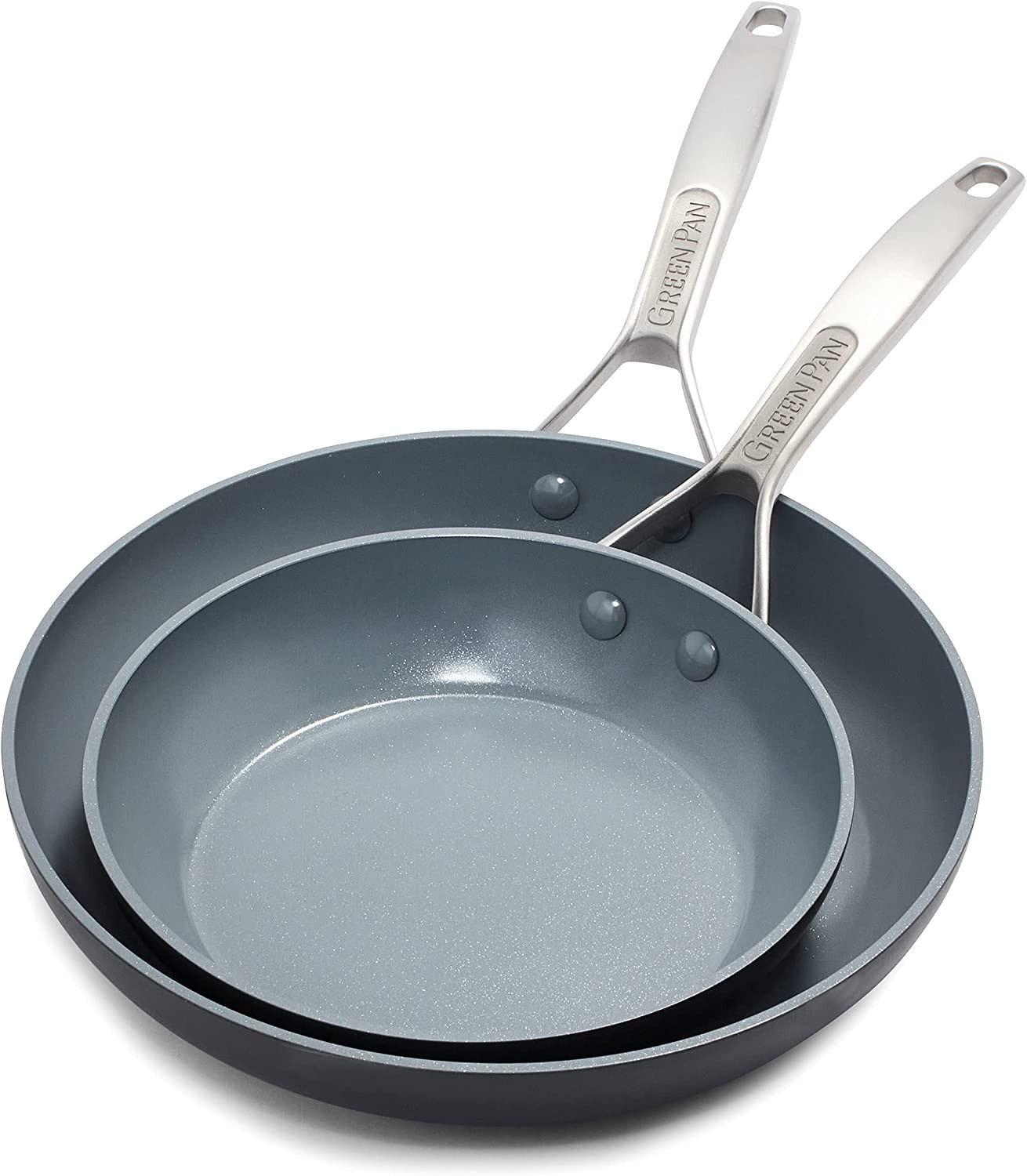Healthy Nonstick Ceramic Frying Pan Set, 10″ & 12″, PFAS-Free, Grey