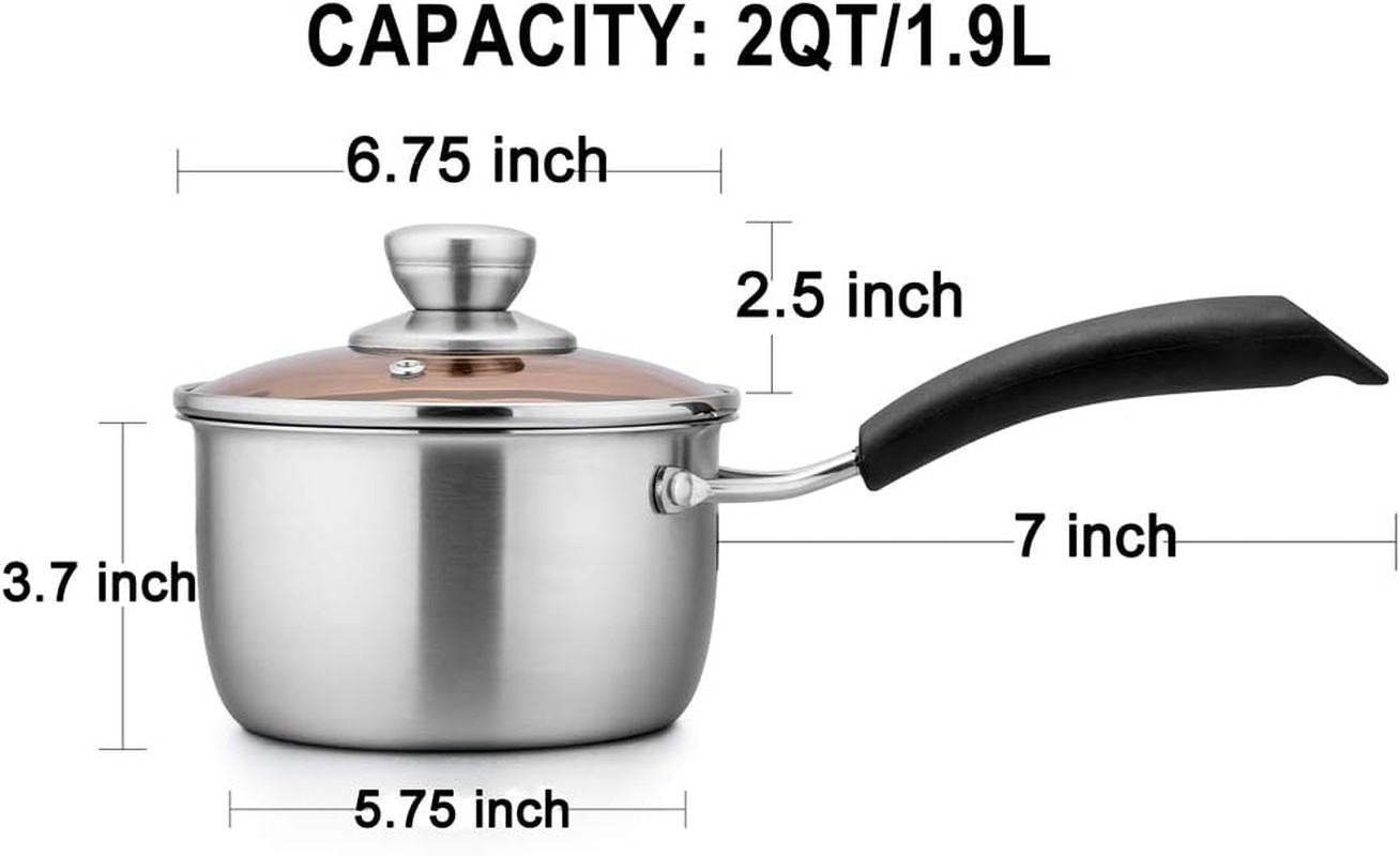 Teamfar Saucepan with Lid, 2 Qt Sauce Cooking Pot Milk Pan Stainless Steel, Prof