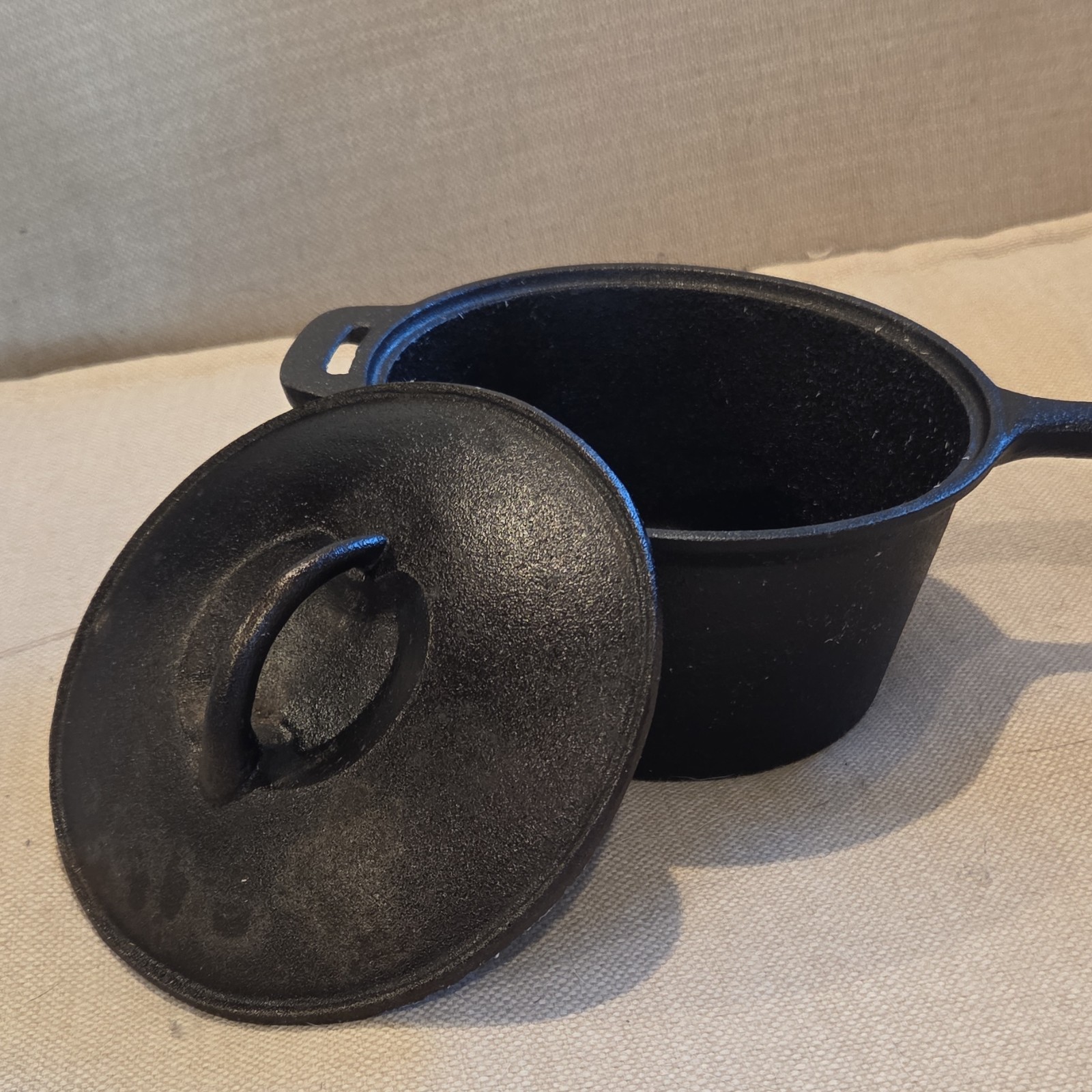 Cast Iron Black Saucepan with Lid, Double Handle, Gas/Electric/Induction