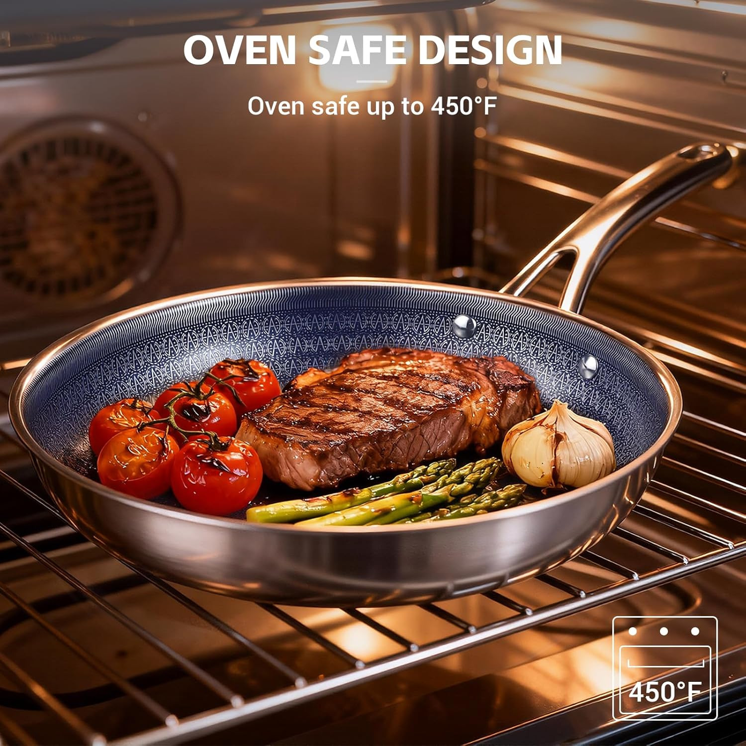 Hybrid Tri-Ply Stainless Steel Frying Pan Set, 8″/9.5″/11″ Cooking Pans, Non Sti