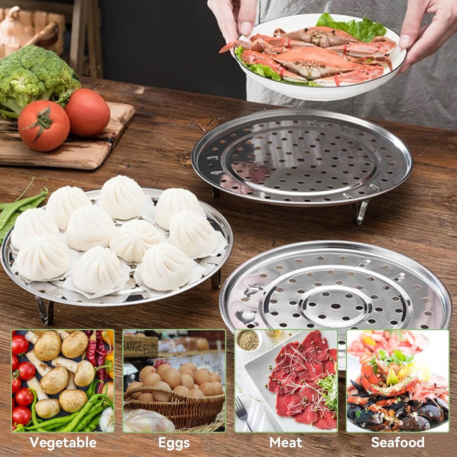 1 PCS Stainless Steel Steam Rack Round Tray 10.2×10.2×1.9 Inch Supporting