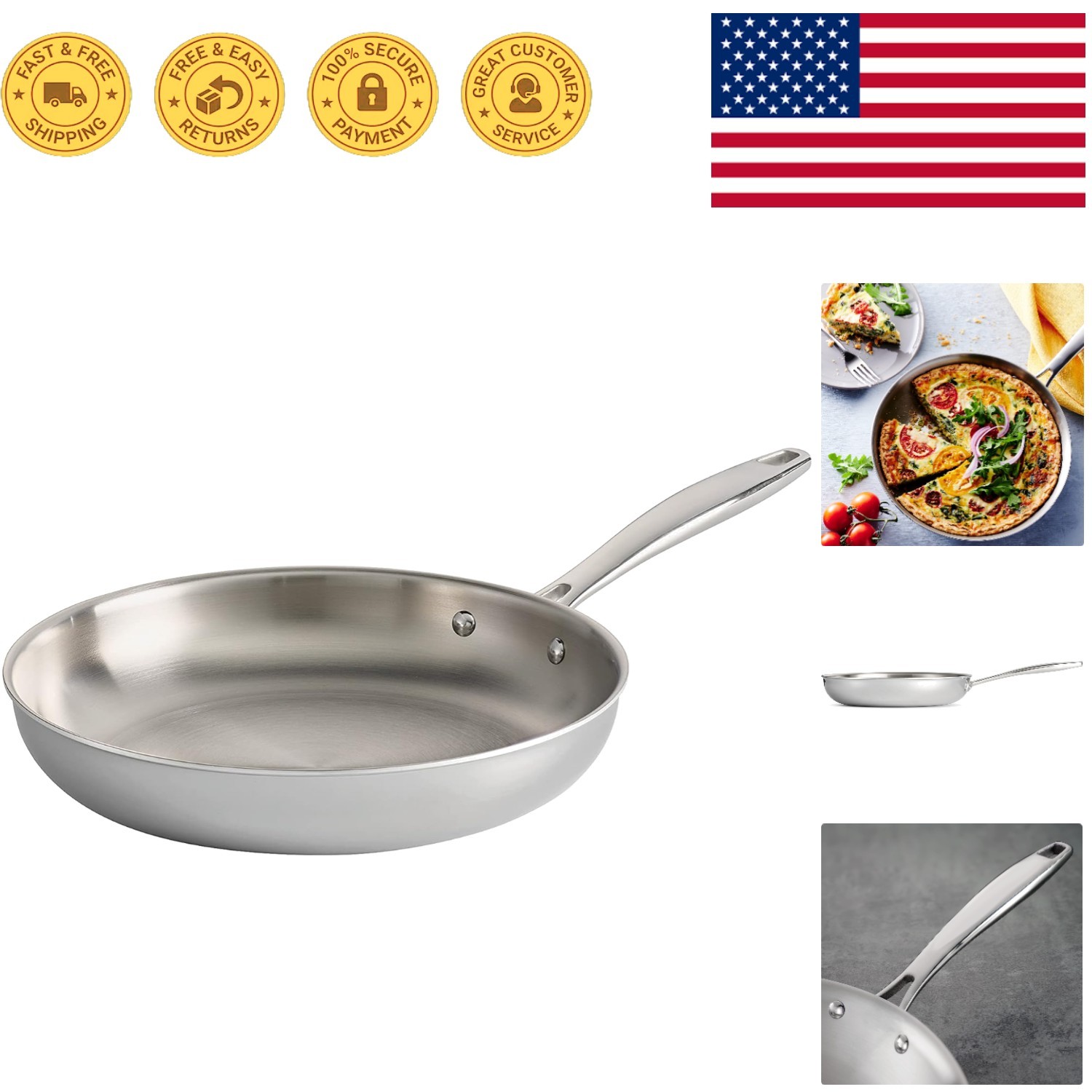 Durable 10-Inch Tri-Ply Fry Pan – Oven Safe & Made in Brazil for Lasting Quality